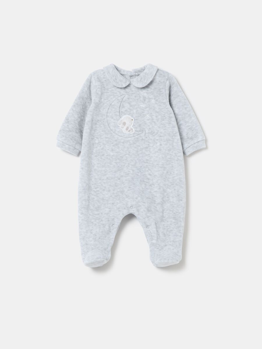 Tutina in velour con piedini e ricamo_0