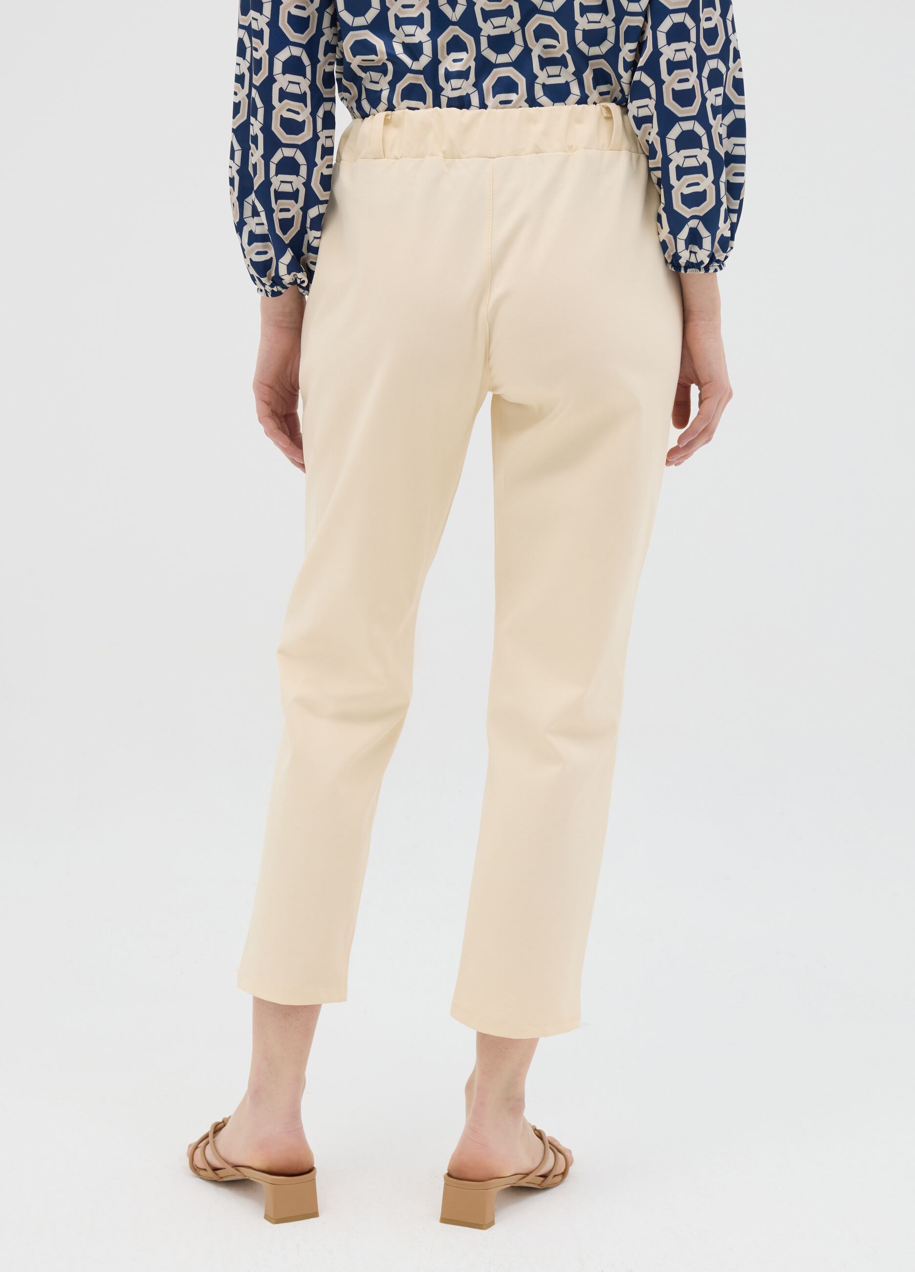Beige regular-fit stretch trousers