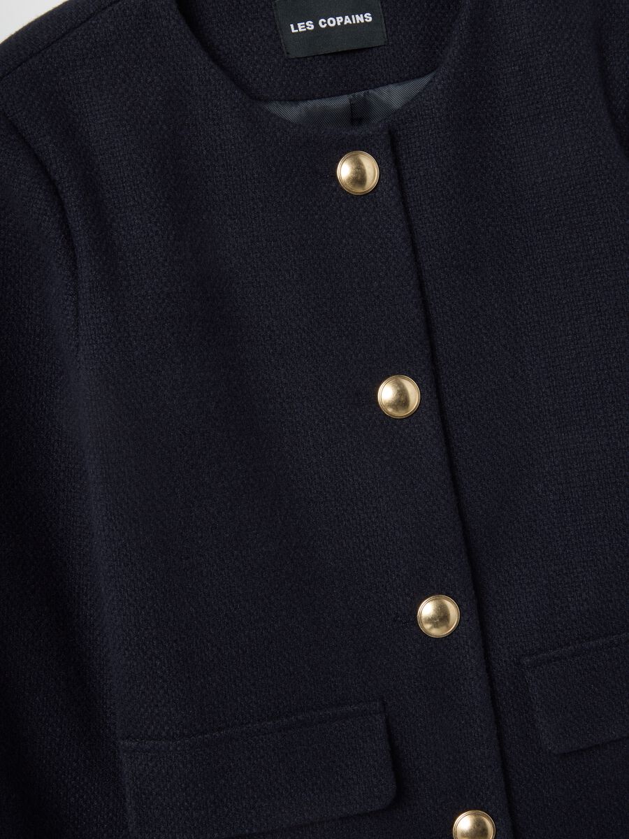 Blue viscose blend blazer in regular fit with gold buttons_5