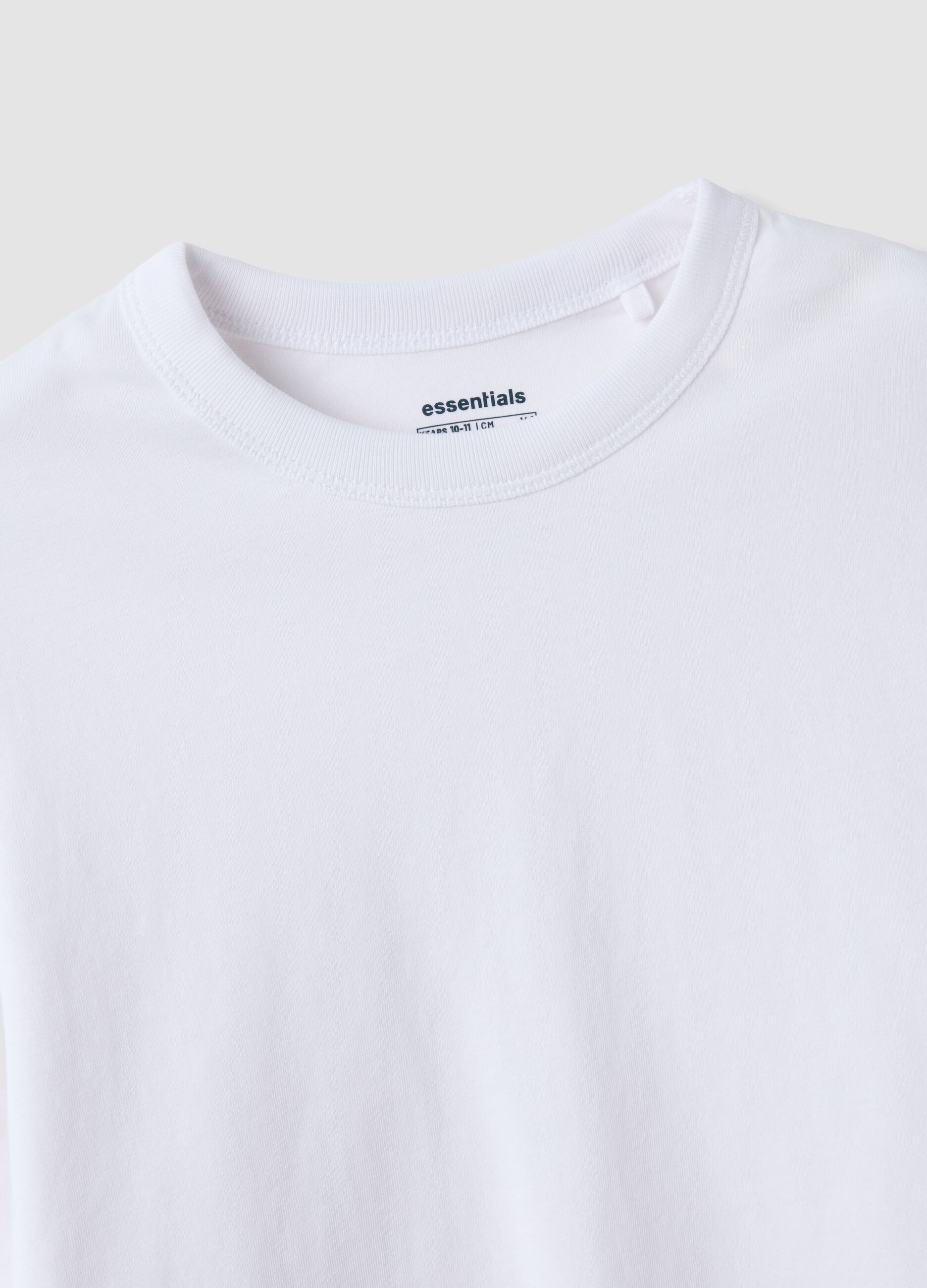 White pure cotton T-shirt with ribbed neckline for girls