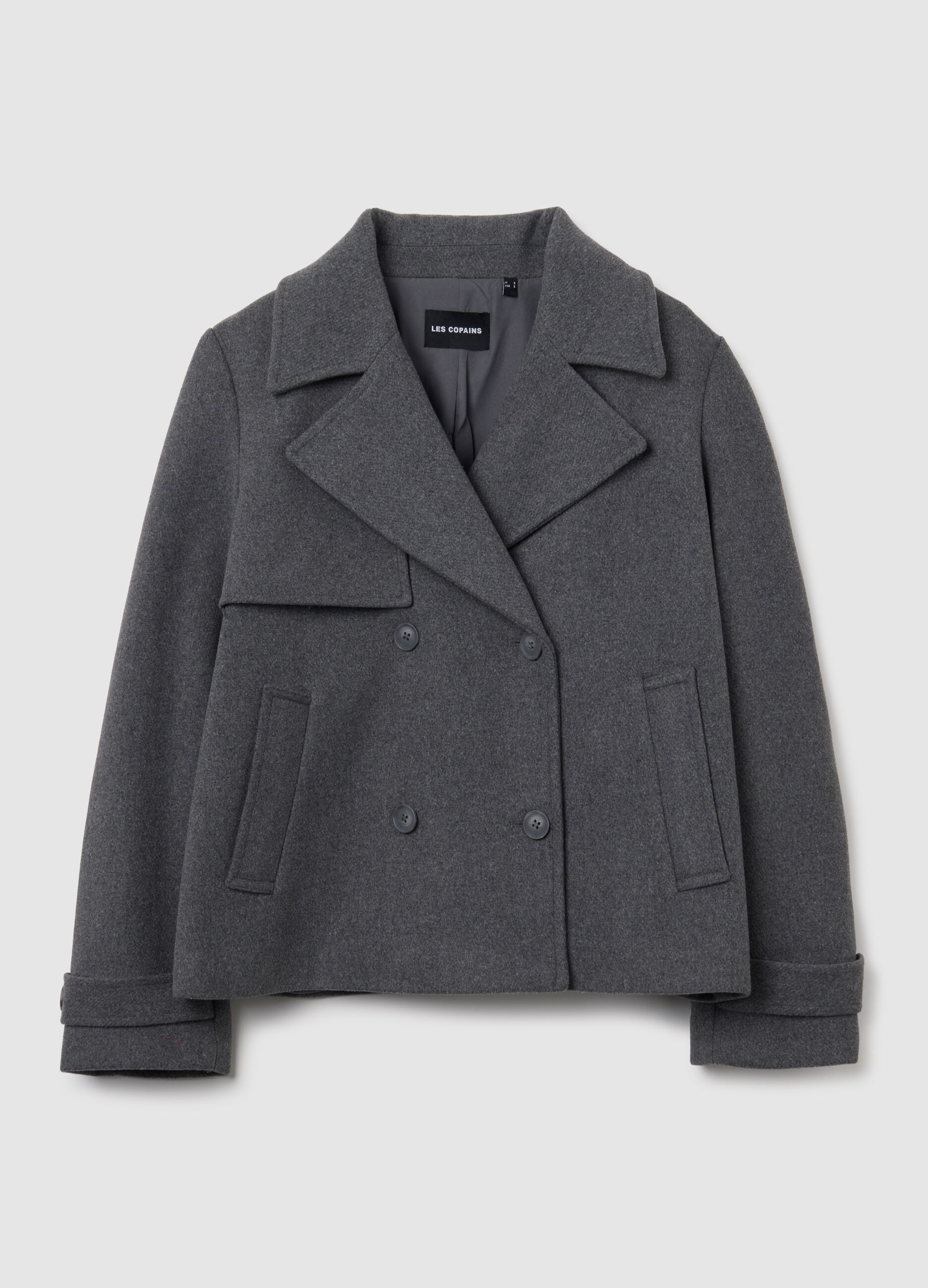 Grey wool-blend coat with regular fit