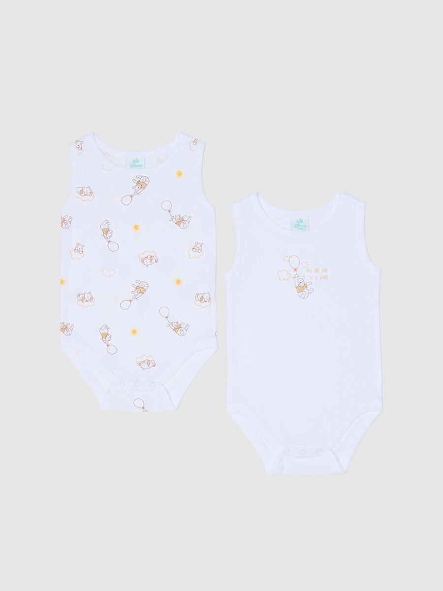 Two-pack sleeveless bodysuits in cotton with Winnie the Pooh print_0