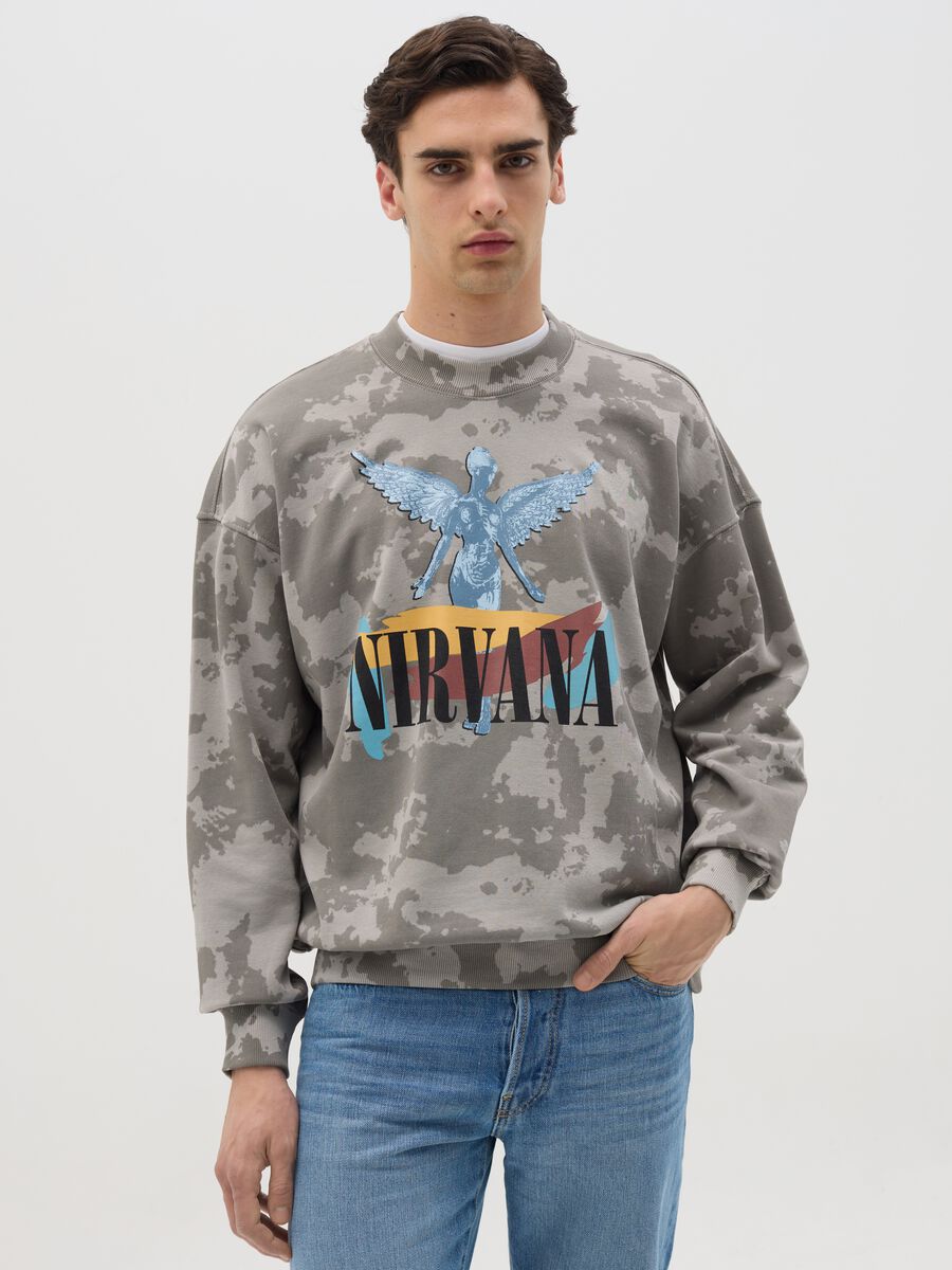 Camouflage sweatshirt with Nirvana print_0
