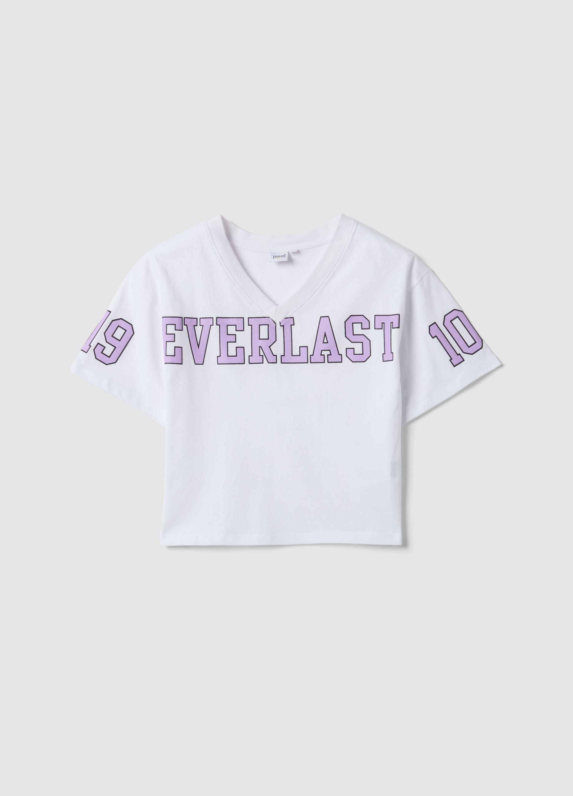 White pure cotton V-neck T-shirt