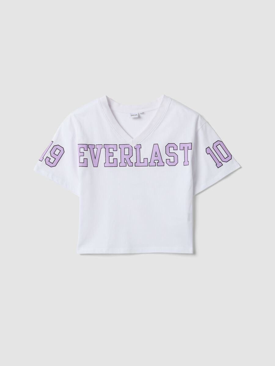 T-shirt bianca in puro cotone con scollo a V_3