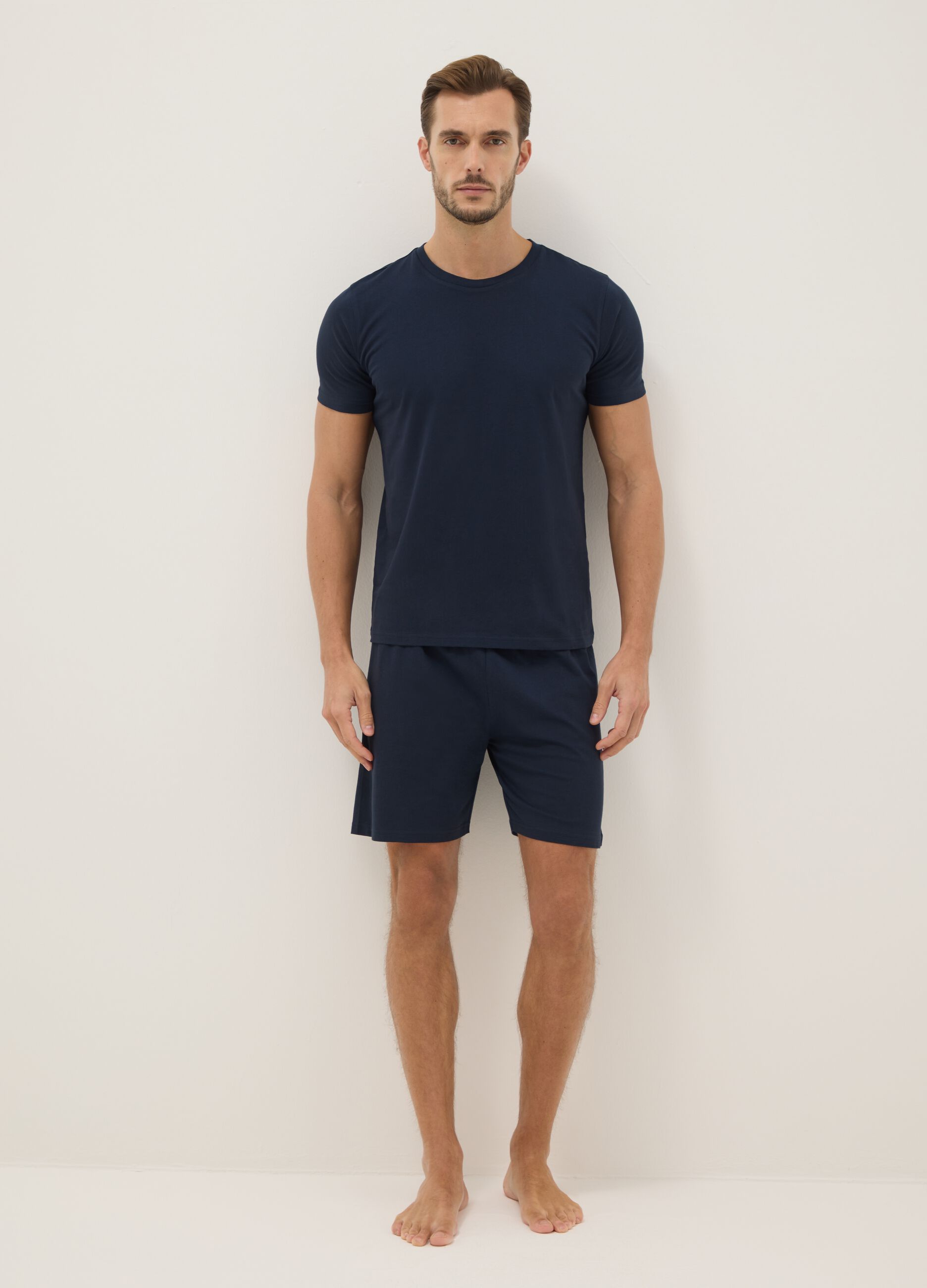 Blue Short Pyjama in Pure Cotton Regular Fit