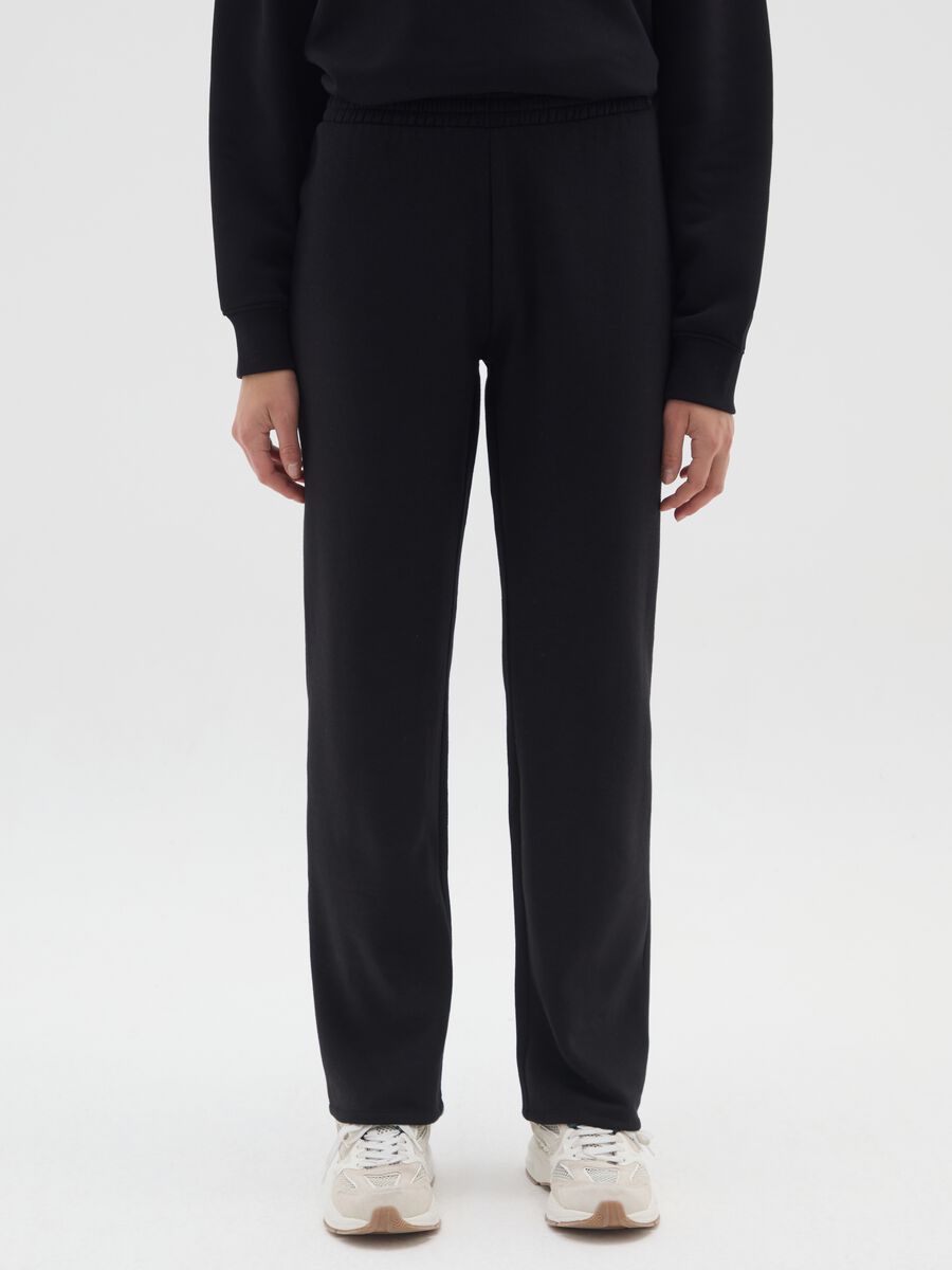 Black regular fit cotton blend trousers with elasticated waist_1