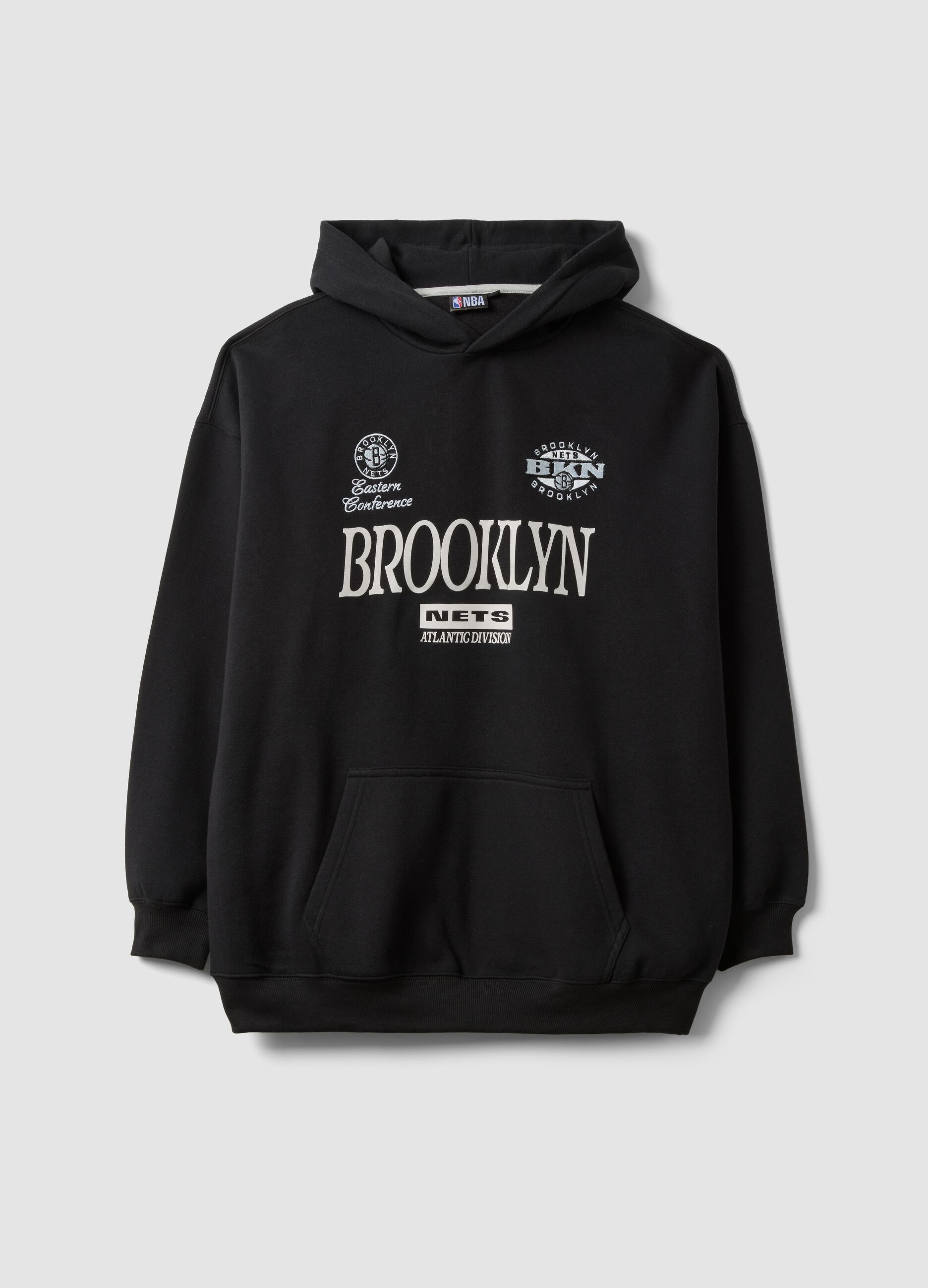 Black cotton-blend hoodie with Brooklyn Nets print