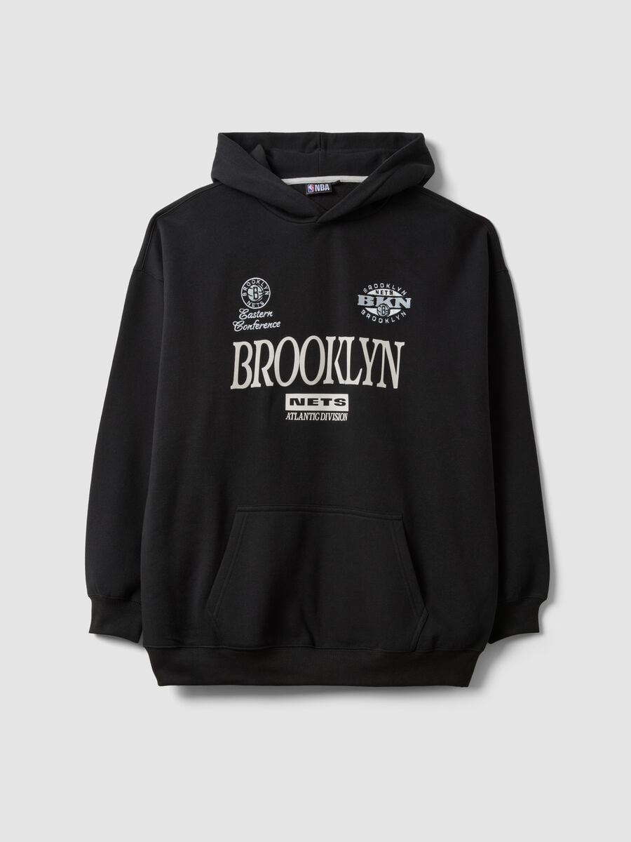 Felpa nera con cappuccio in misto cotone con stampa Brooklyn Nets_0