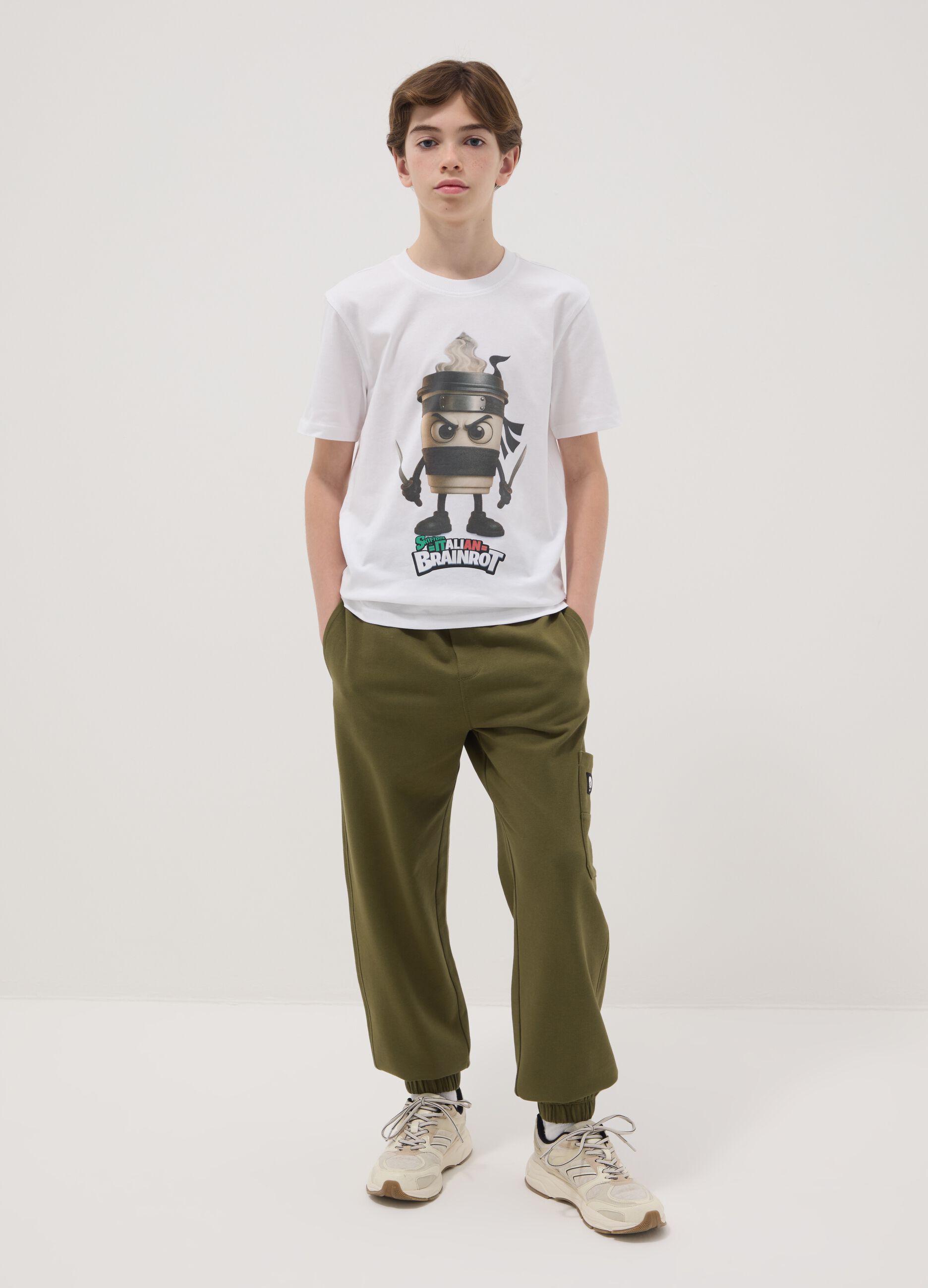 Boys' green pure cotton jogger trousers regular fit