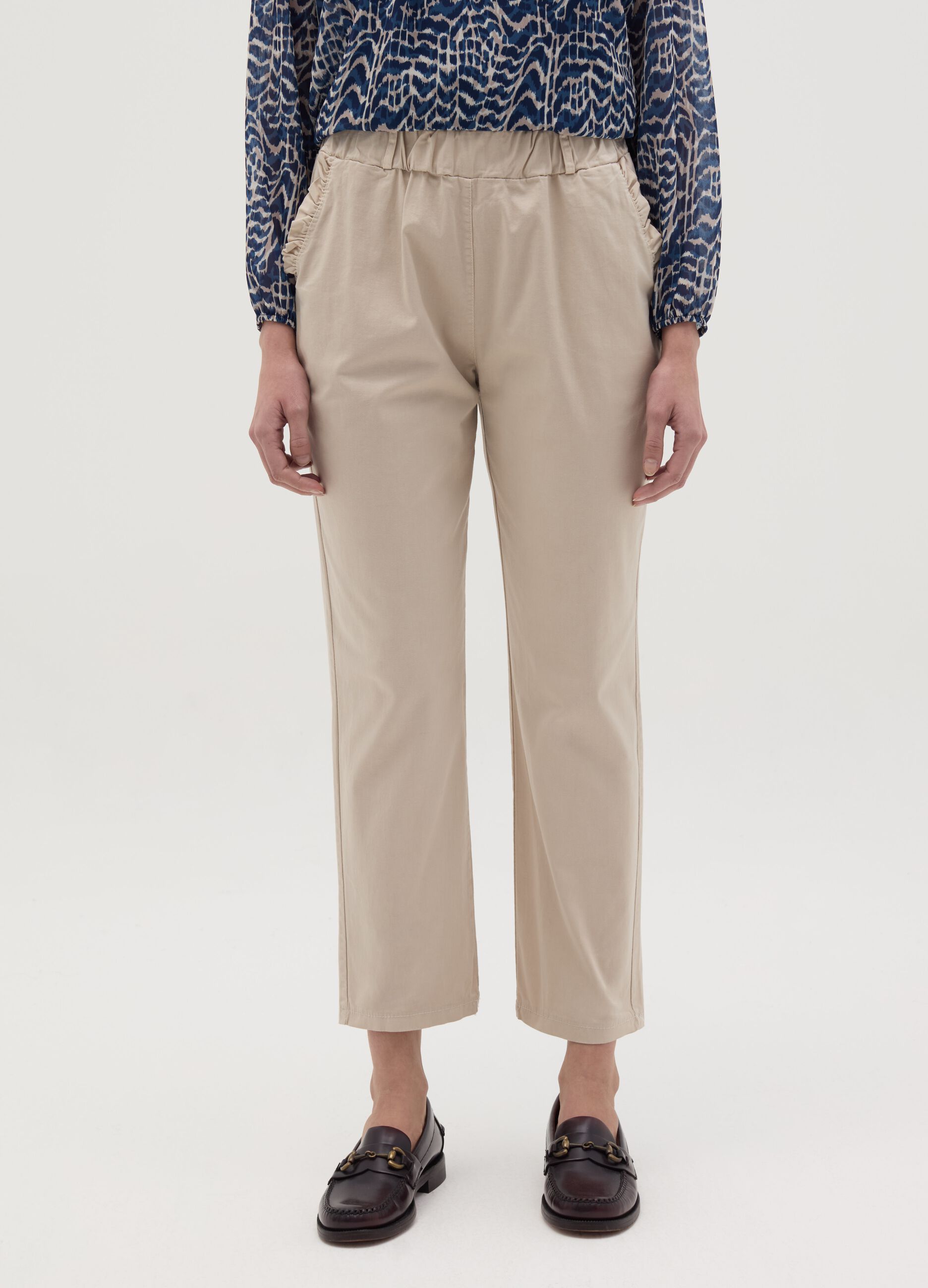 Stretch cotton trousers with drawstring
