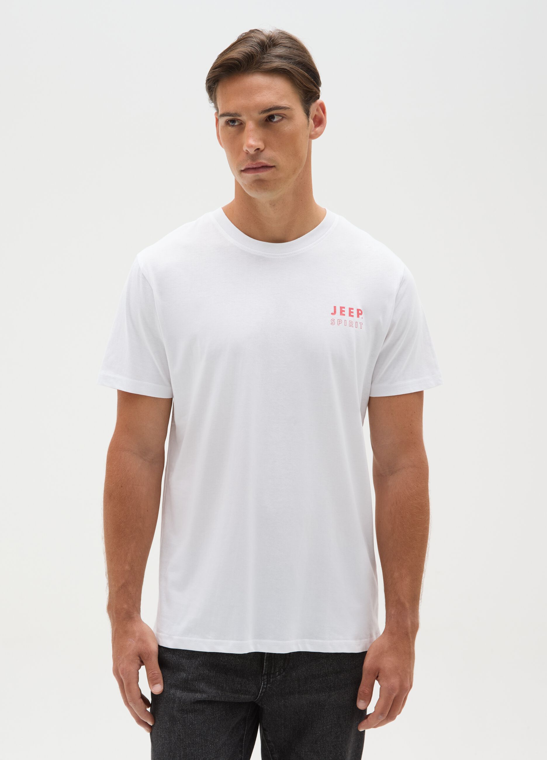 Men's pure cotton white regular fit T-shirt with print