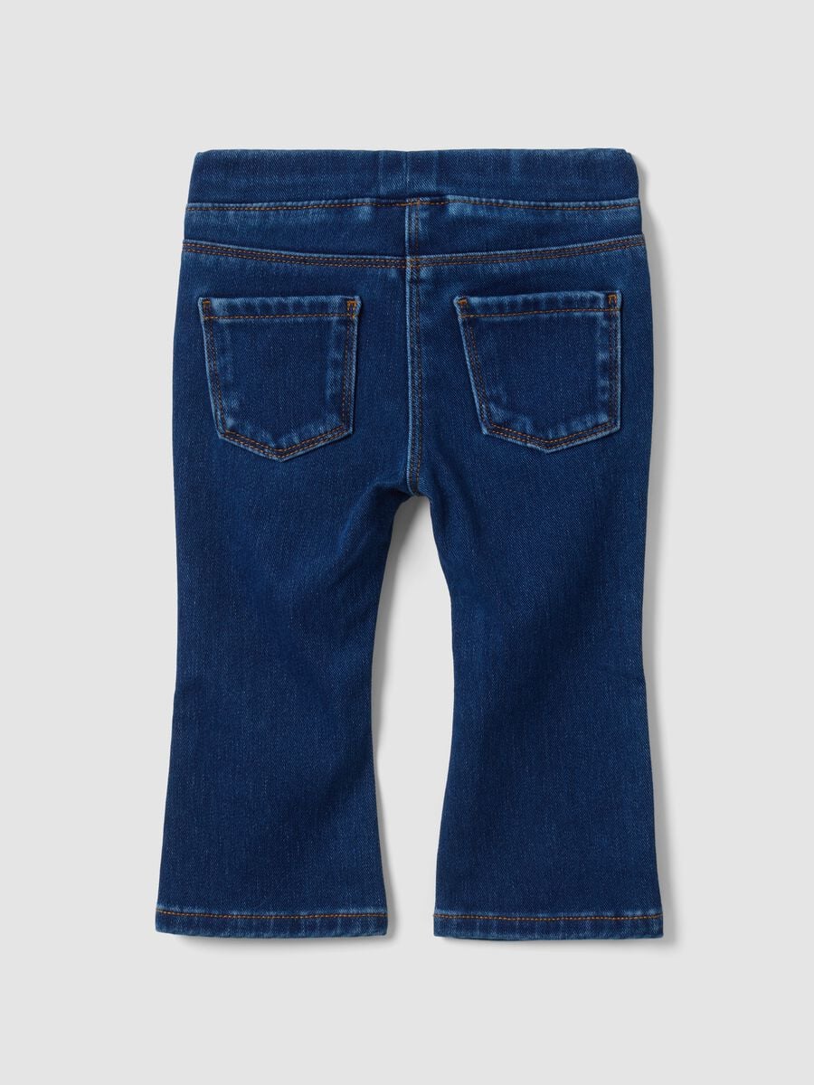 Blue stretch cotton flare-fit jeggings for baby girl_1