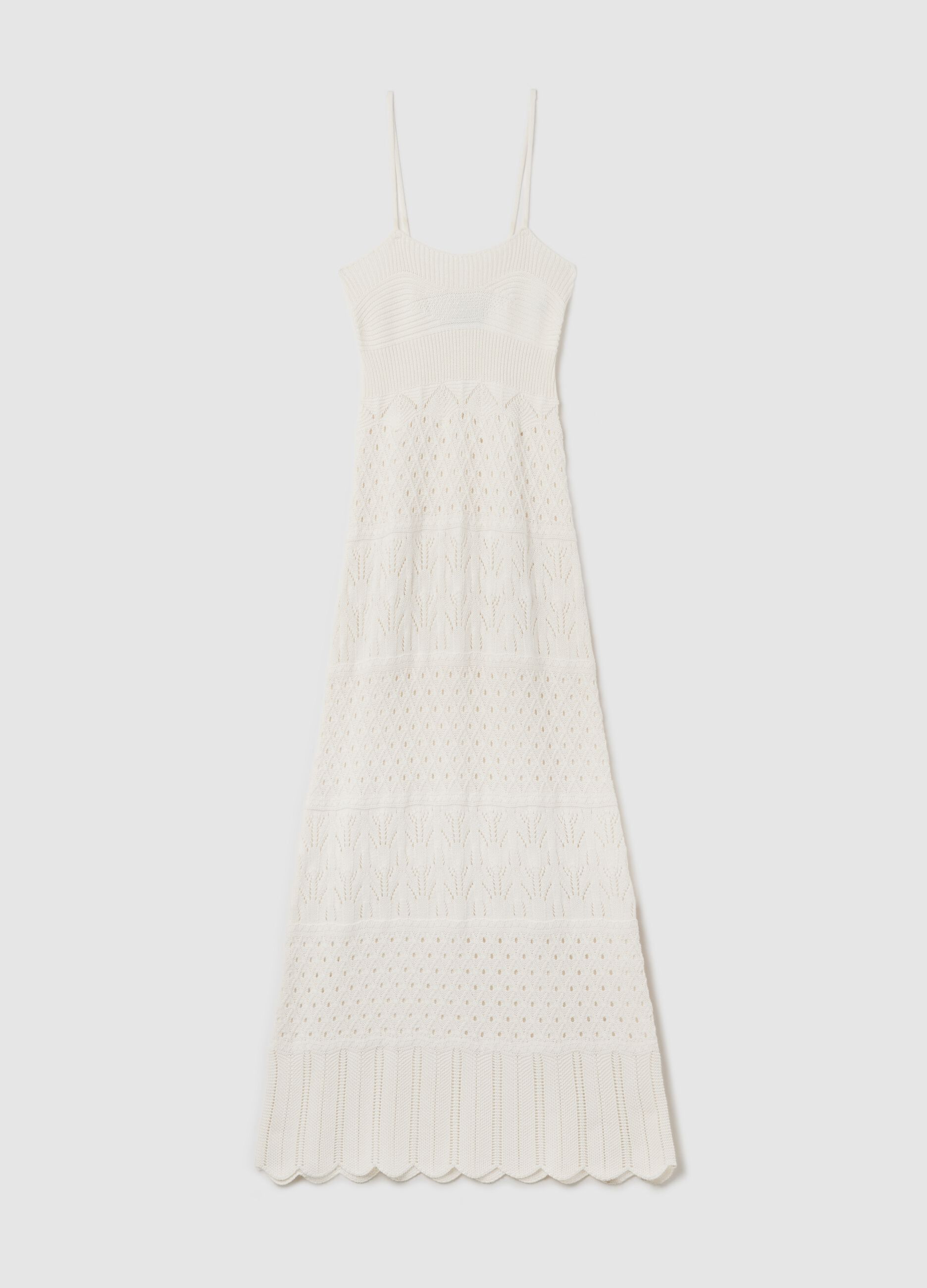 Long beige dress in crochet knit