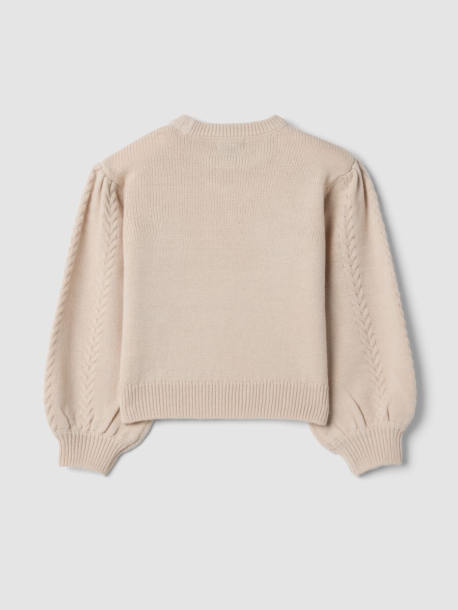 Maglia beige girocollo con maniche a sbuffo regular fit_1