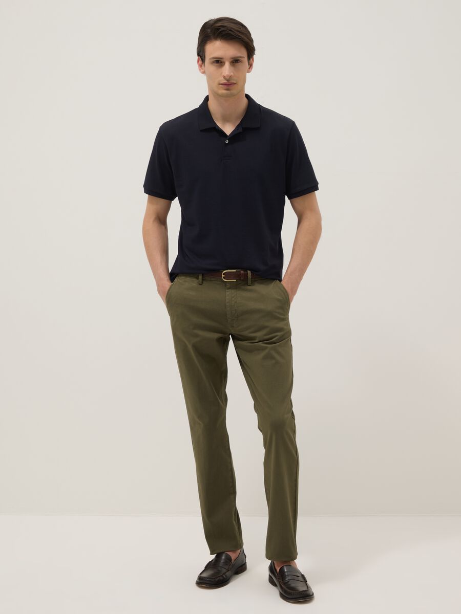 Green slim-fit stretch cotton chino trousers_0