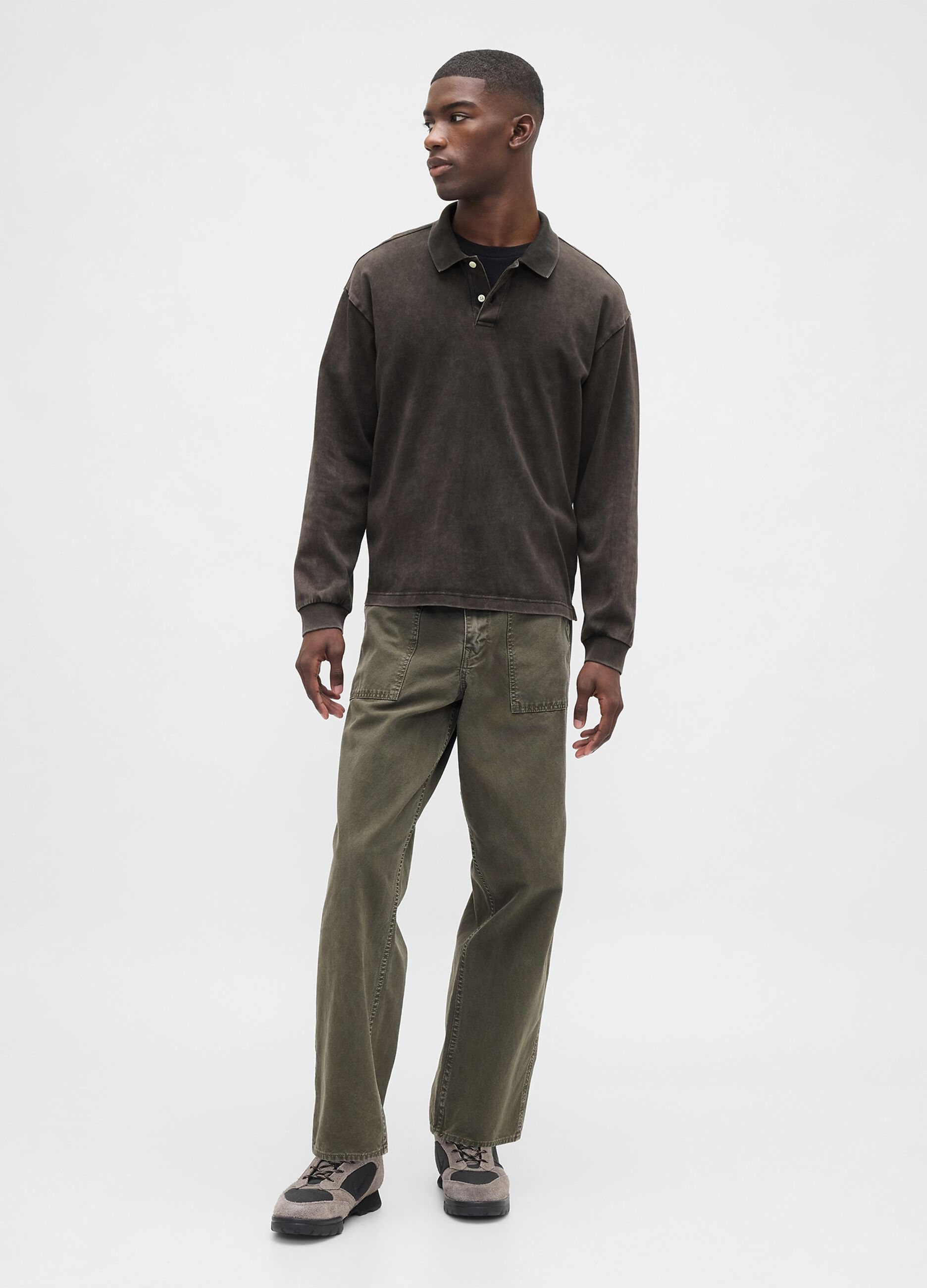 Brown long-sleeve cotton polo