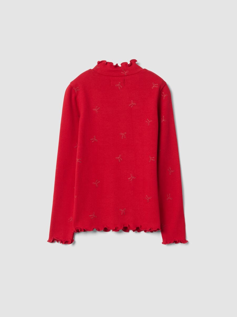 Maglia rossa in cotone elasticizzato con fiocchi glitter_1