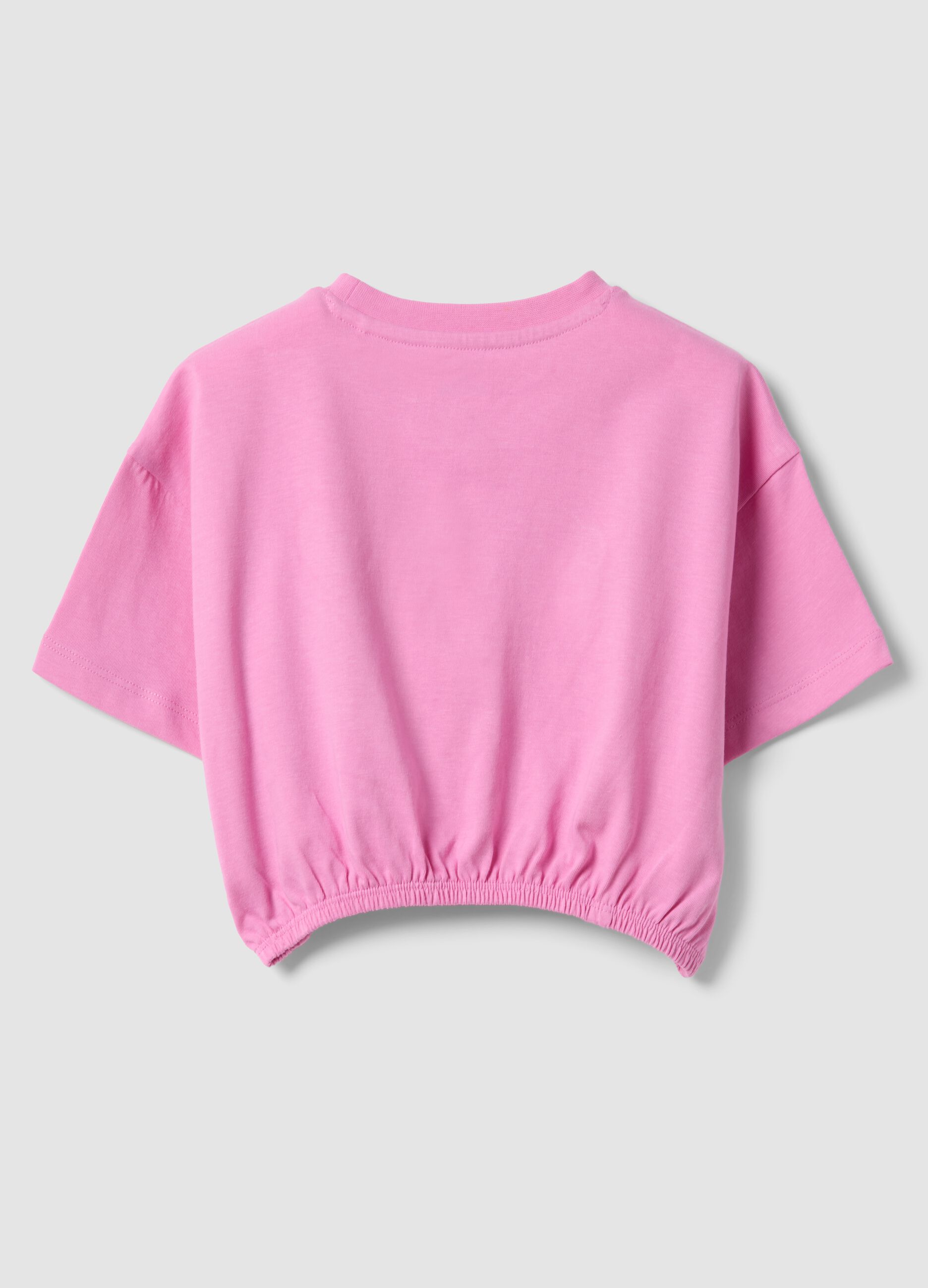 Pink pure cotton girls&rsquo; boxy-fit T-shirt with appliqu&eacute;s