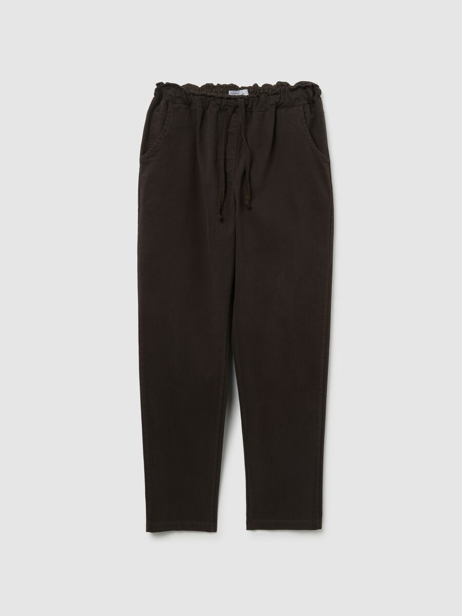 Brown trousers with elasticated waist and drawstring_0