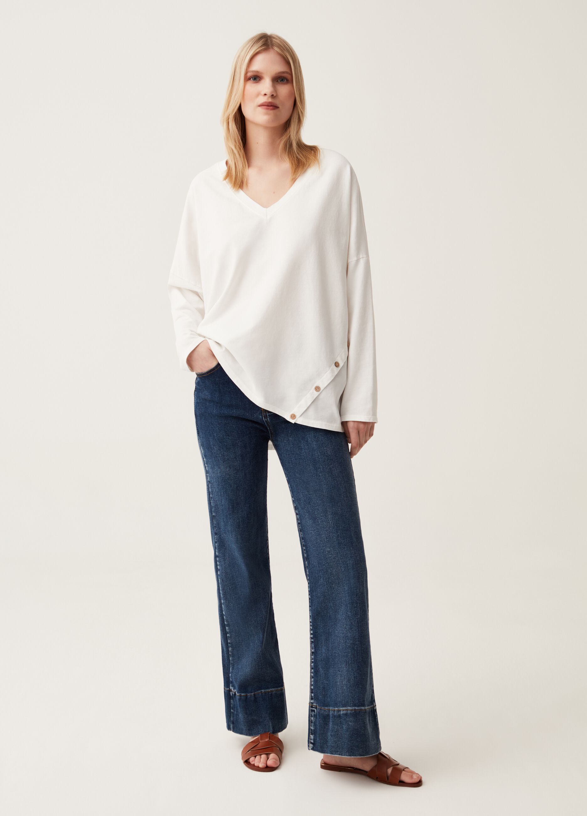 Blusa in cotone con bottoni Hybrid_1