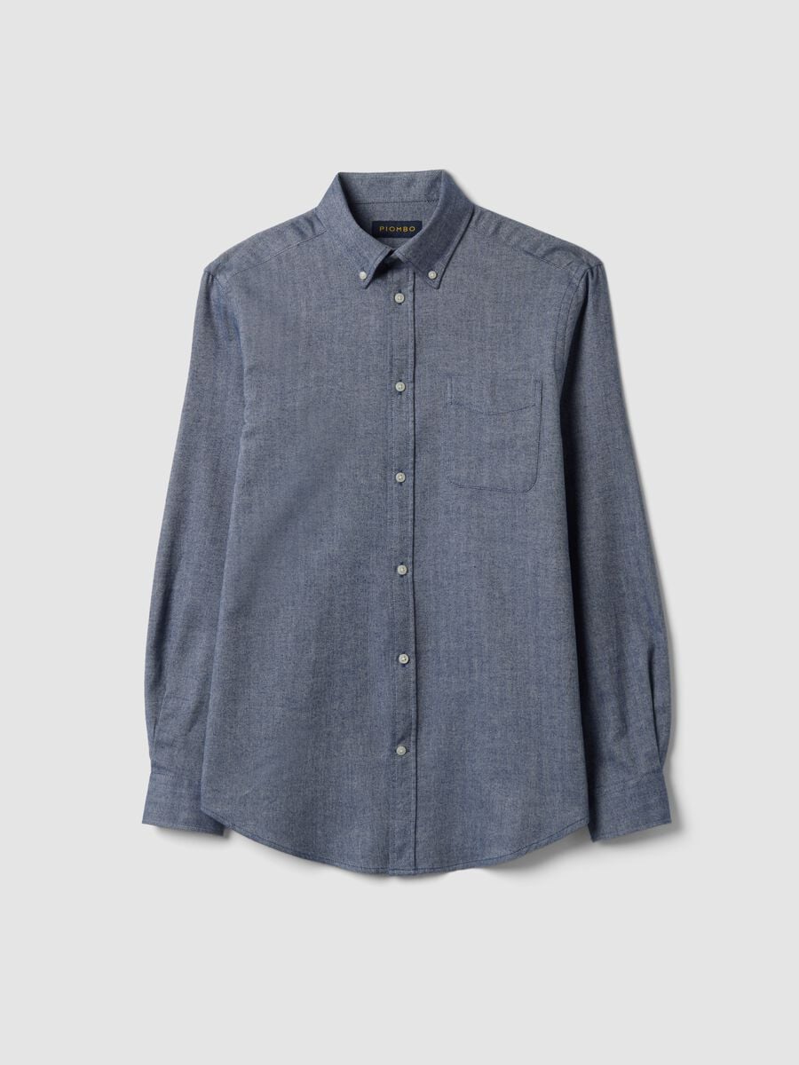 Camicia grigio in flanella di puro cotone con collo buttondown regular fit_0