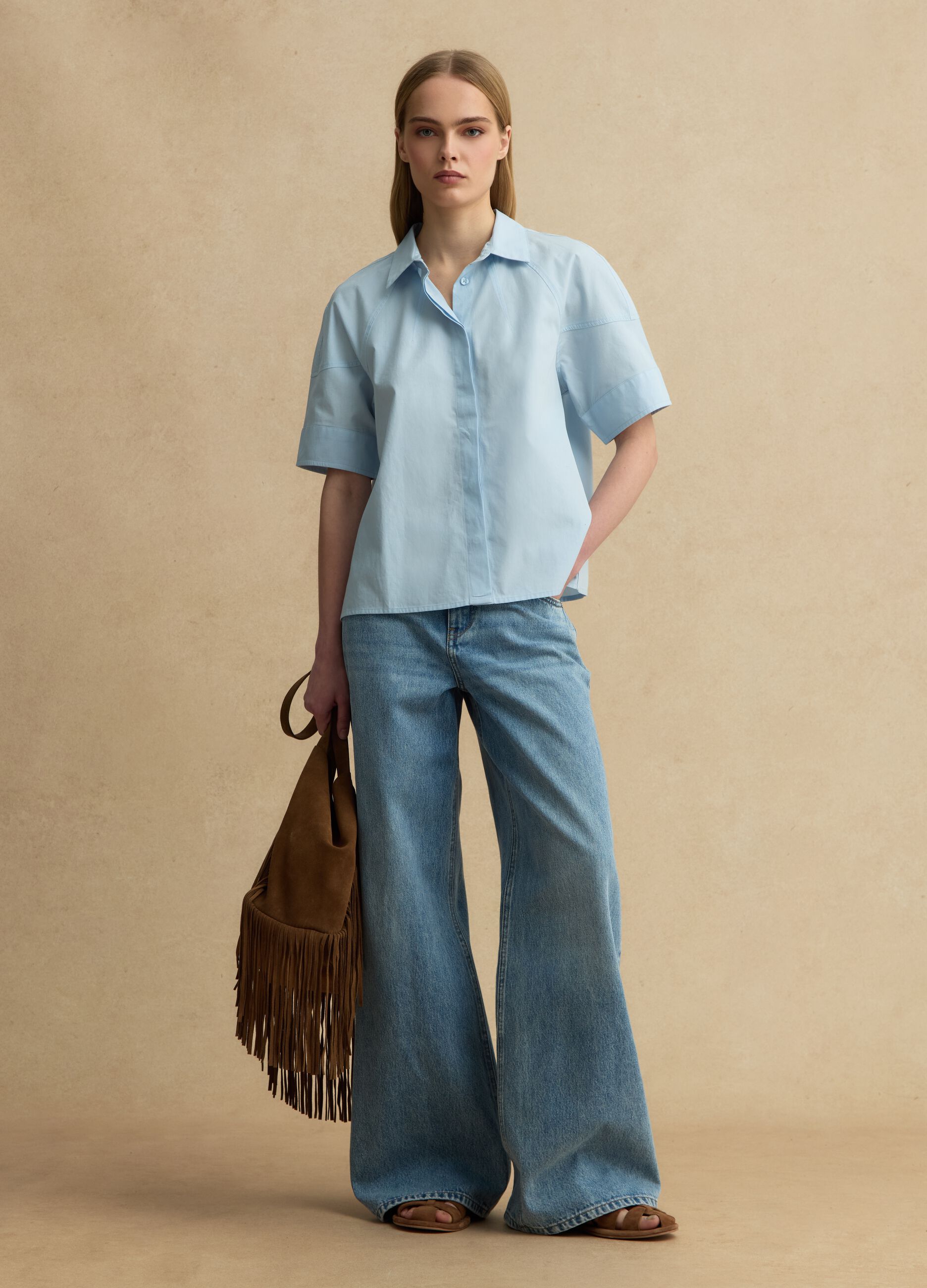 Blue short sleeve pure cotton regular fit shirt