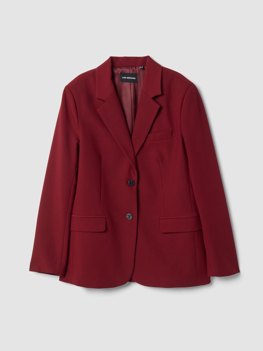 Blazer rosso in misto viscosa elasticizzata regular fit con rever classici_0