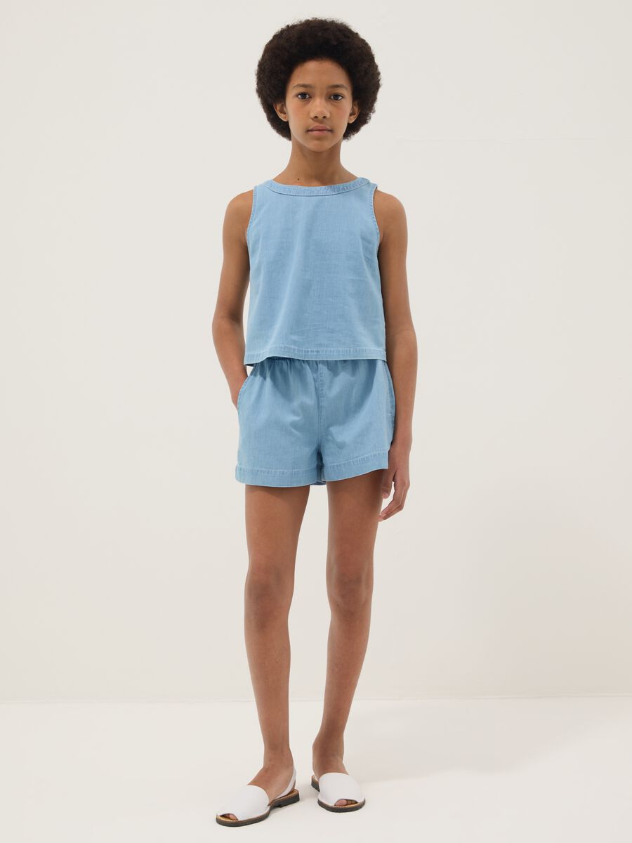 Shorts denim azzurri in puro cotone da ragazza regular fit_0
