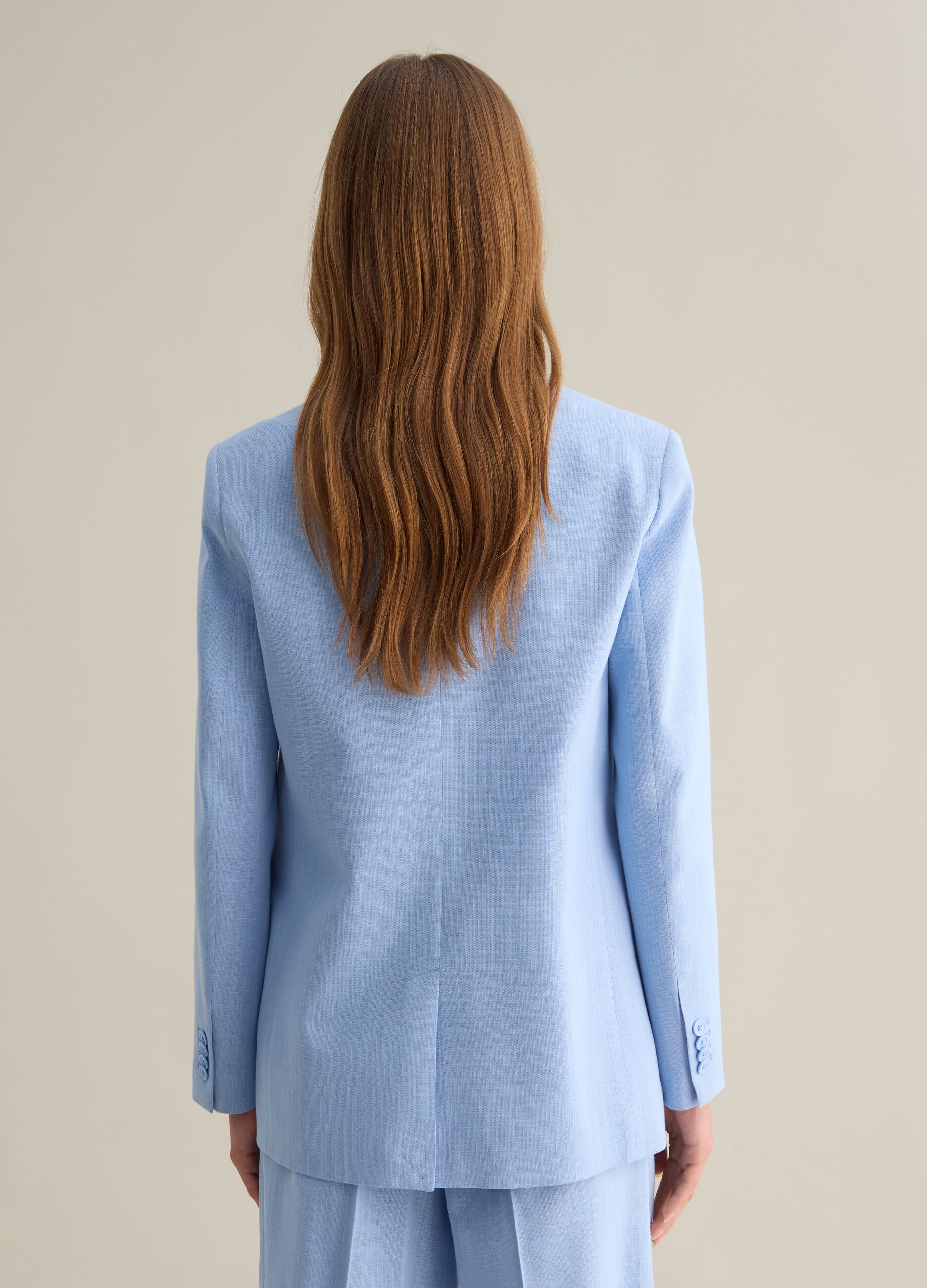 Women’s light blue regular-fit blazer in cotton blend with buttons