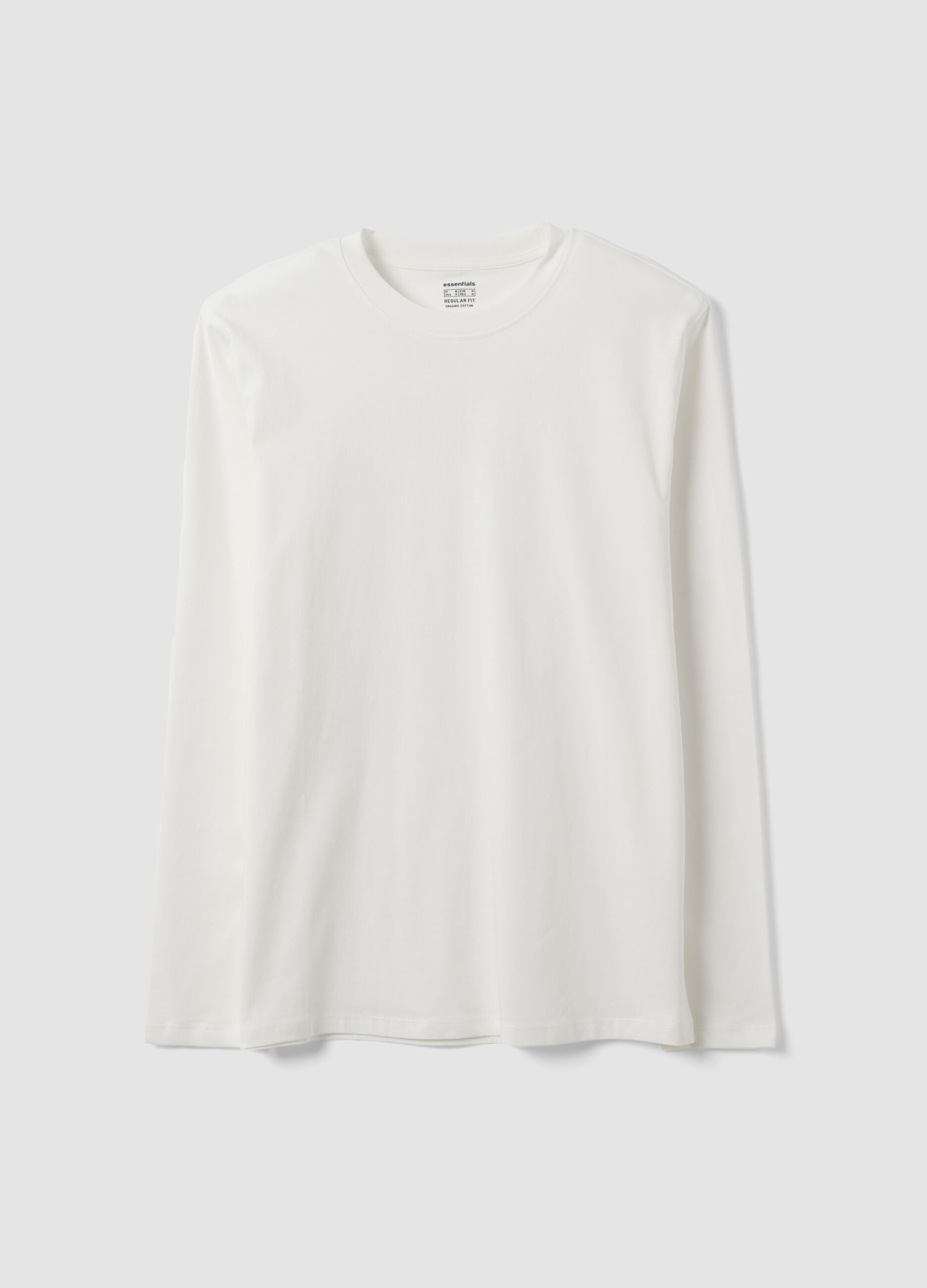 White long-sleeve T-shirt in pure organic cotton with crew neck