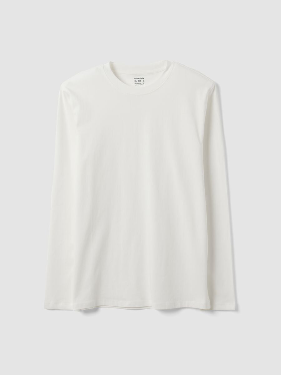 T-shirt bianca a maniche lunghe in puro cotone organico con girocollo_4