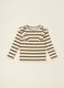 Beige striped long-sleeve stretch cotton top for baby girls_0
