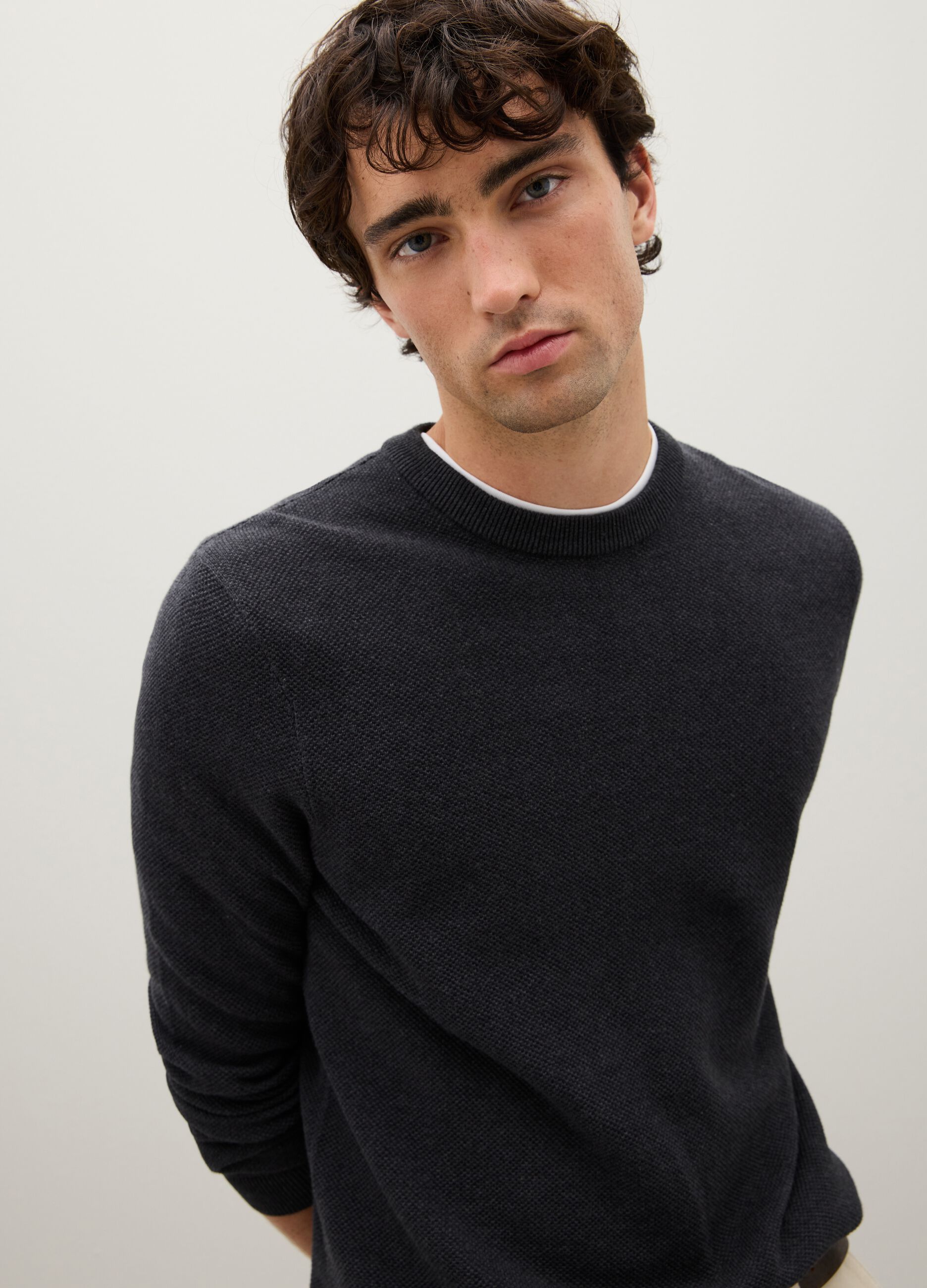 Grey Crew Neck Cotton Sweater