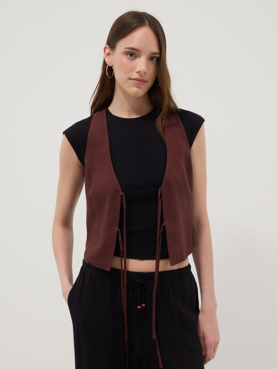 Brown viscose and linen-blend waistcoat, regular fit_1