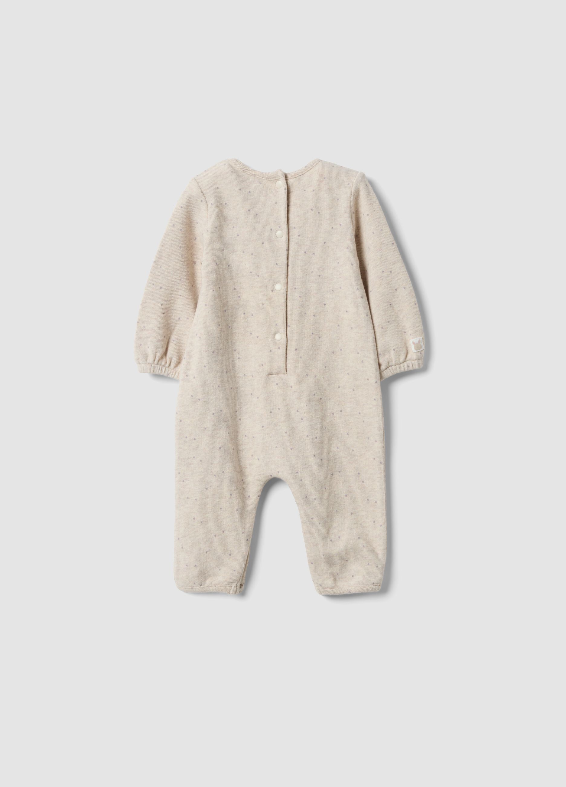 Beige organic stretch cotton sleepsuit with buttons for baby girl