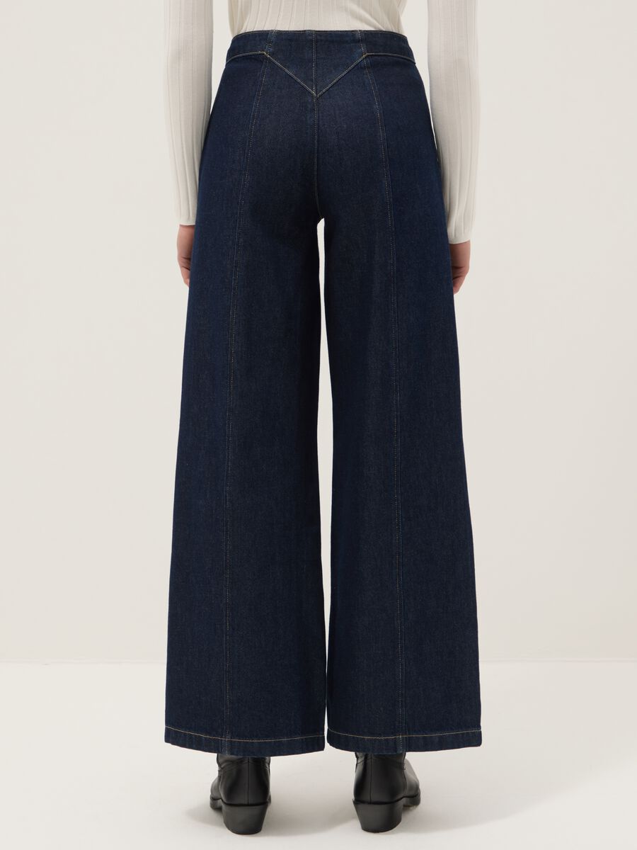 Wide leg stretch denim jeans in blue cotton_2