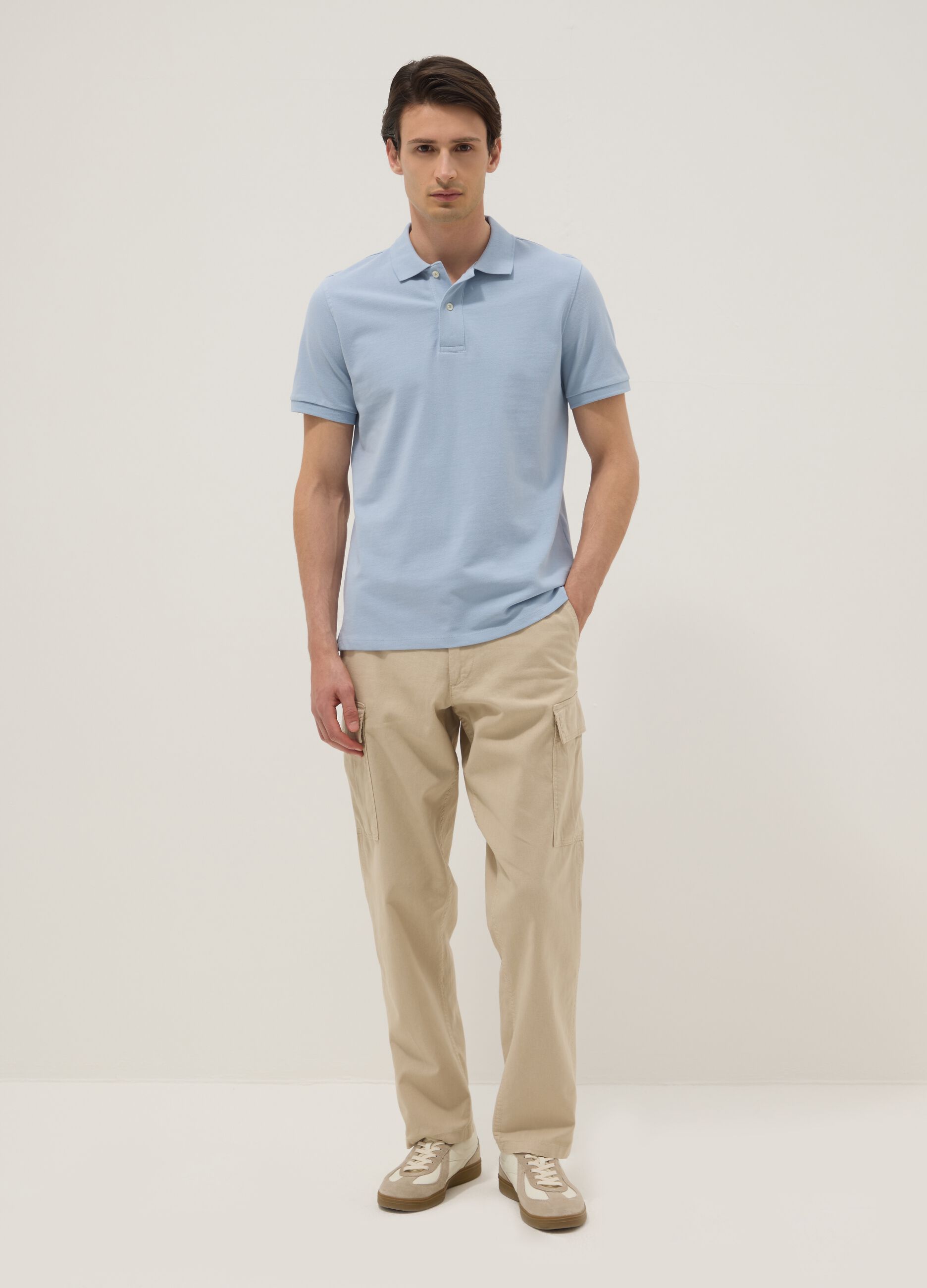 Beige linen-blend regular-fit cargo trousers