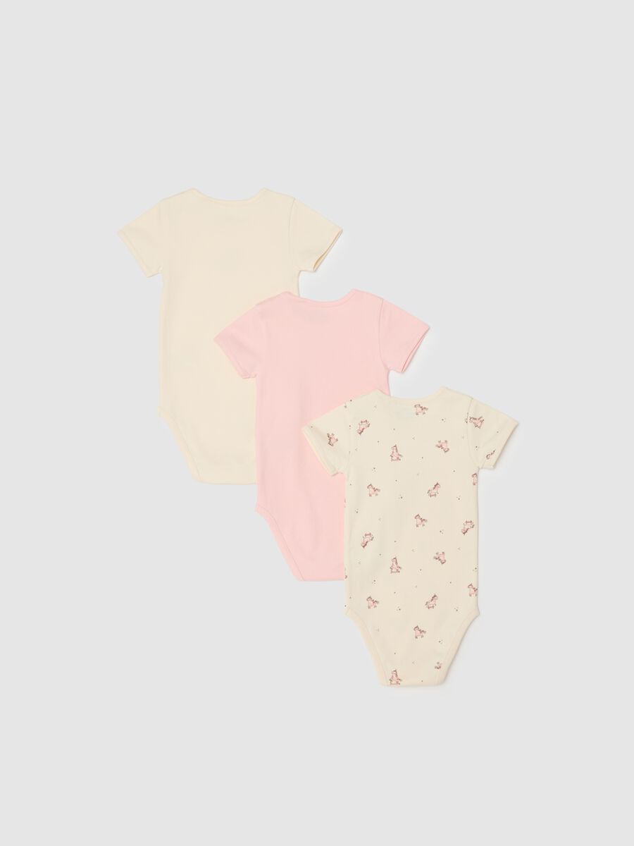 Short-sleeved multicolour bodysuit tripack for baby girls in pure cotton_1