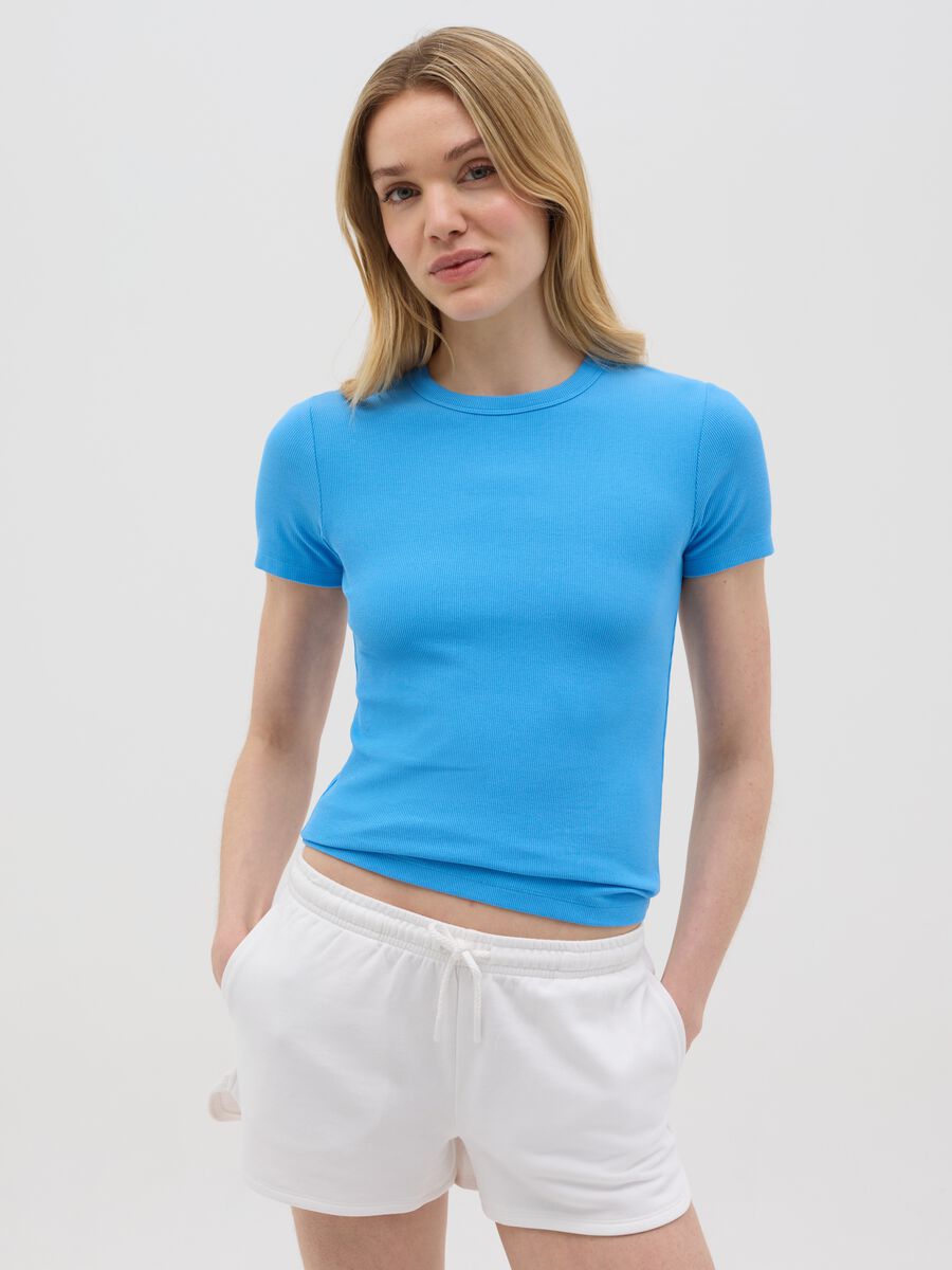 OVS Blue Stretch Cotton T-shirt_0