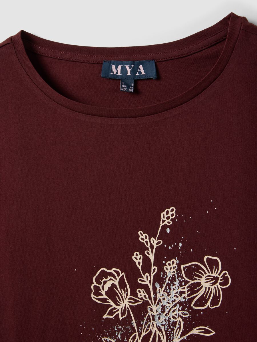 Red pure cotton T-shirt with floral print, regular fit_2