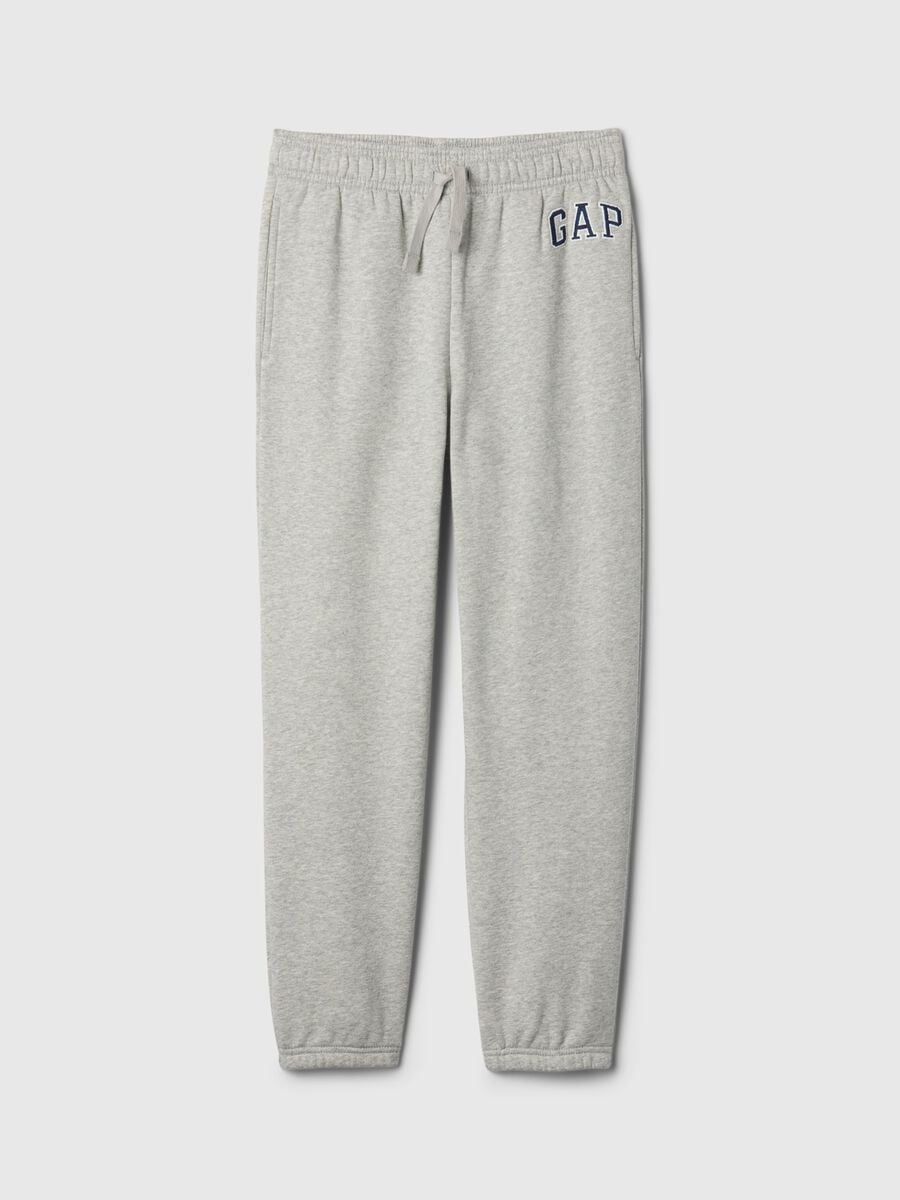 Pantaloni jogger grigio chiaro in misto cotone con logo GAP_0
