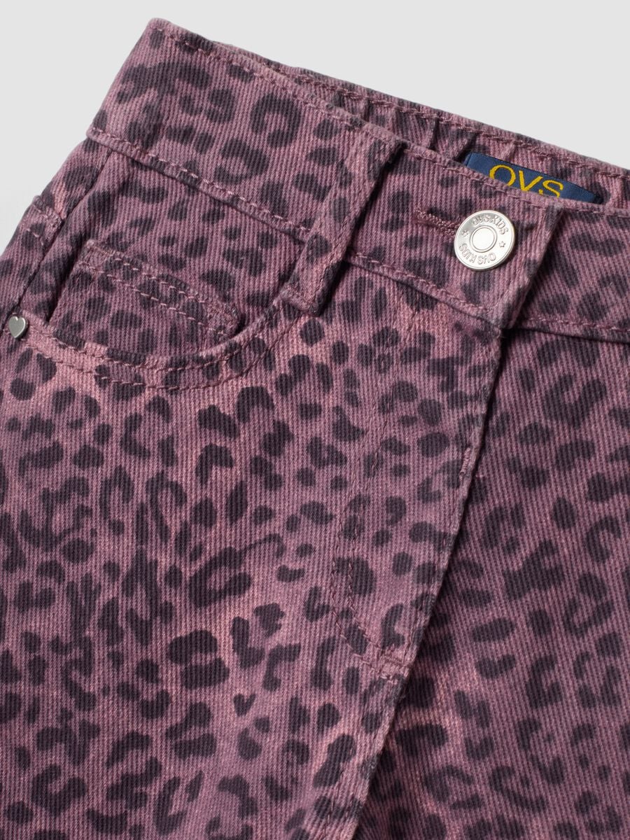 Pantaloni viola wide leg in puro cotone con fantasia animalier per bambina_3