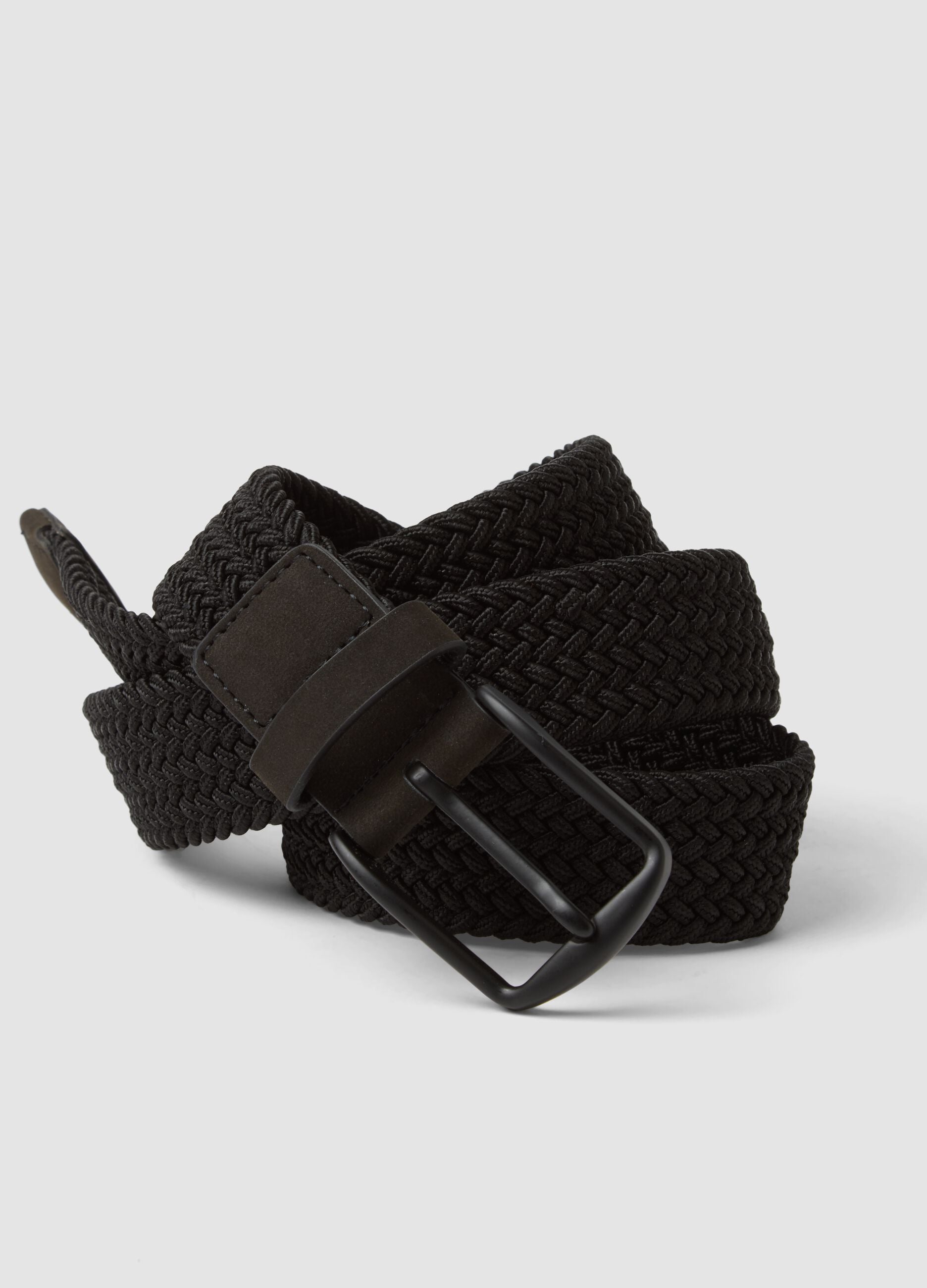 Black braided belt with metal buckle