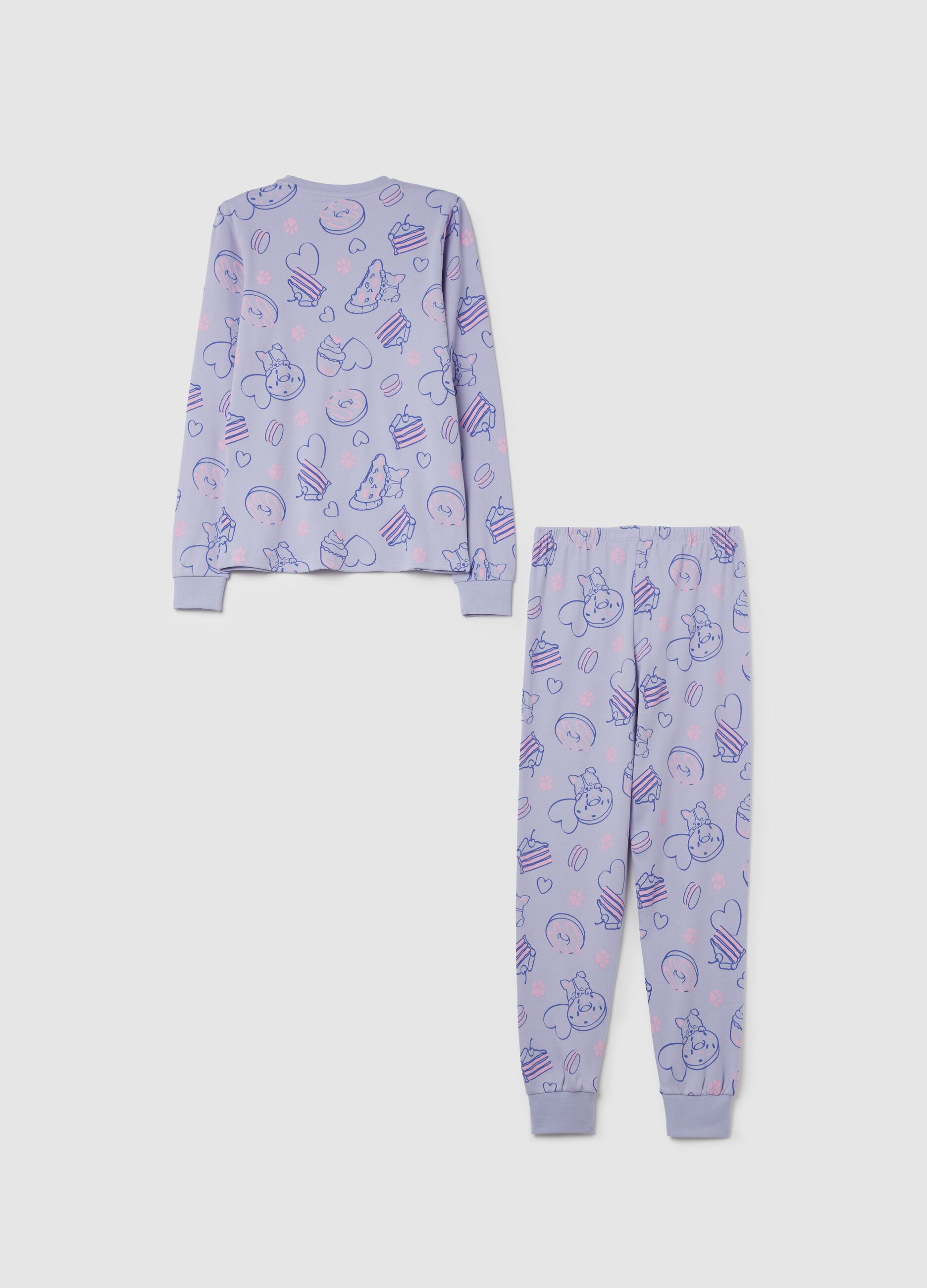 Pigiama in cotone bio con stampa Midnight Snacks Viola lilla OVS KIDS da Ragazza OVS