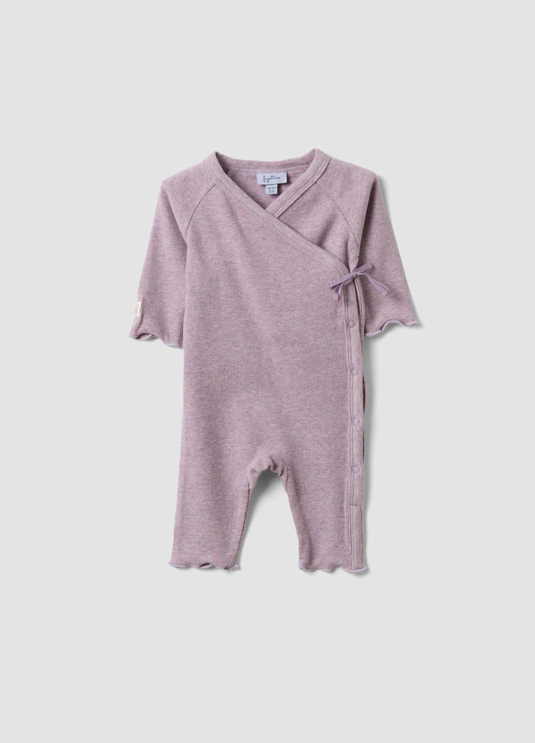 Purple organic cotton wrapover babygrow for baby girl