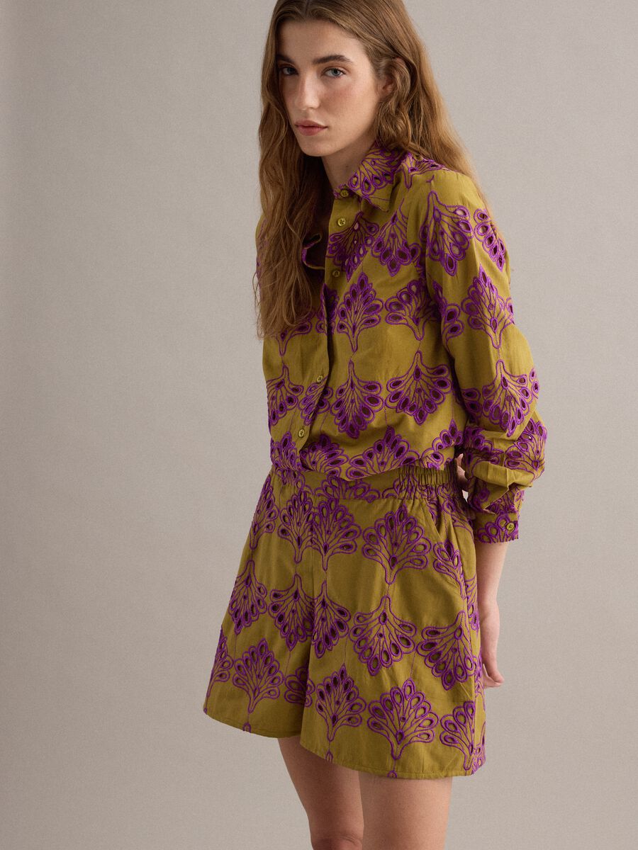 Multicolour pure cotton shirt with eyelet embroidery, regular fit_0