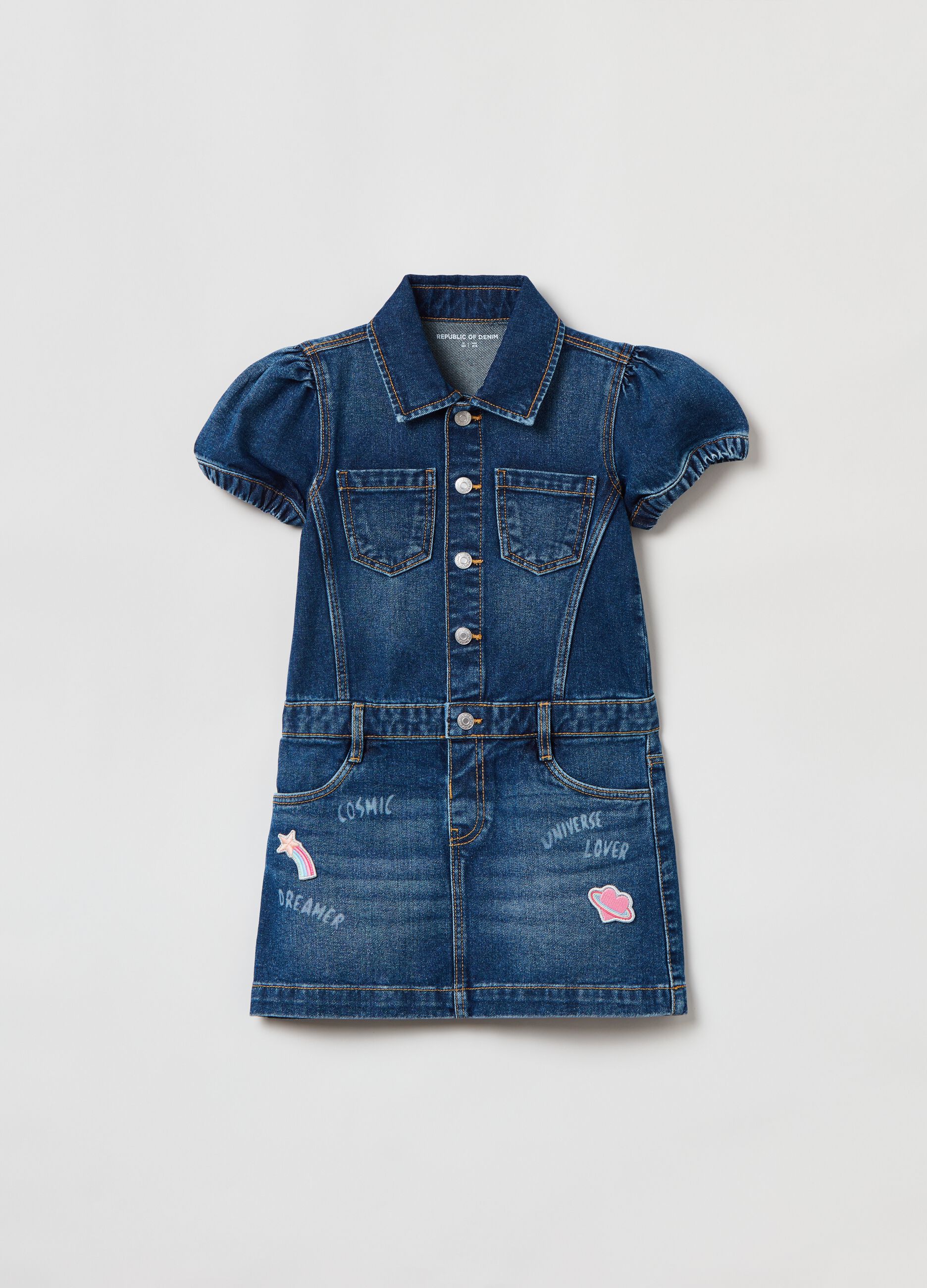 Vestito in denim con patch_0