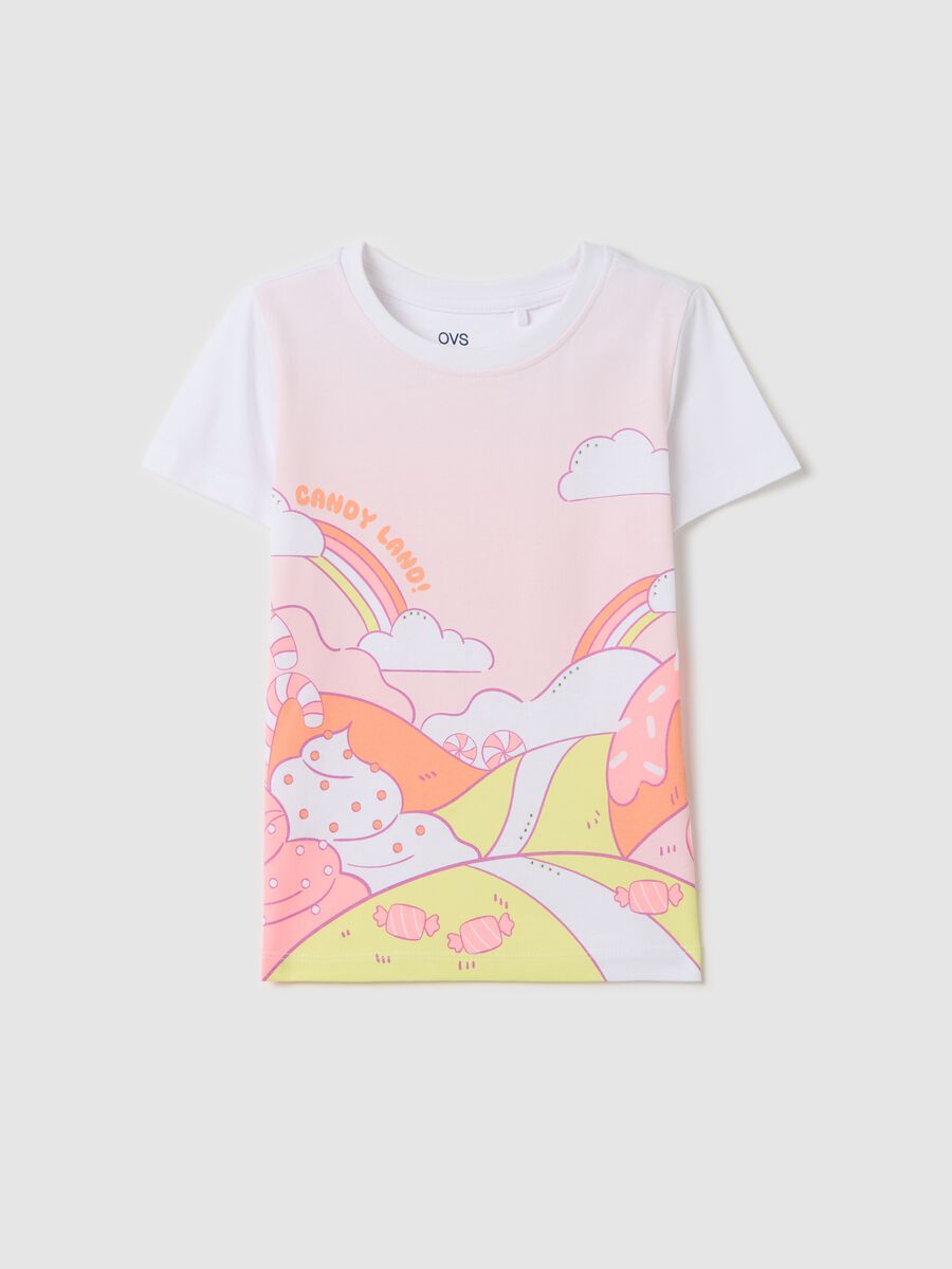 Girls’ multicoloured regular-fit T-shirt in 100% cotton with print_0