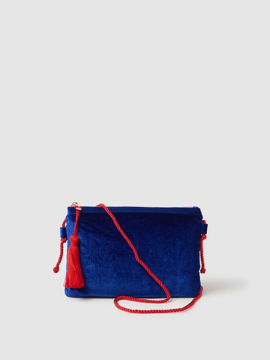 Borsa a spalla blu con dettagli rossi_0